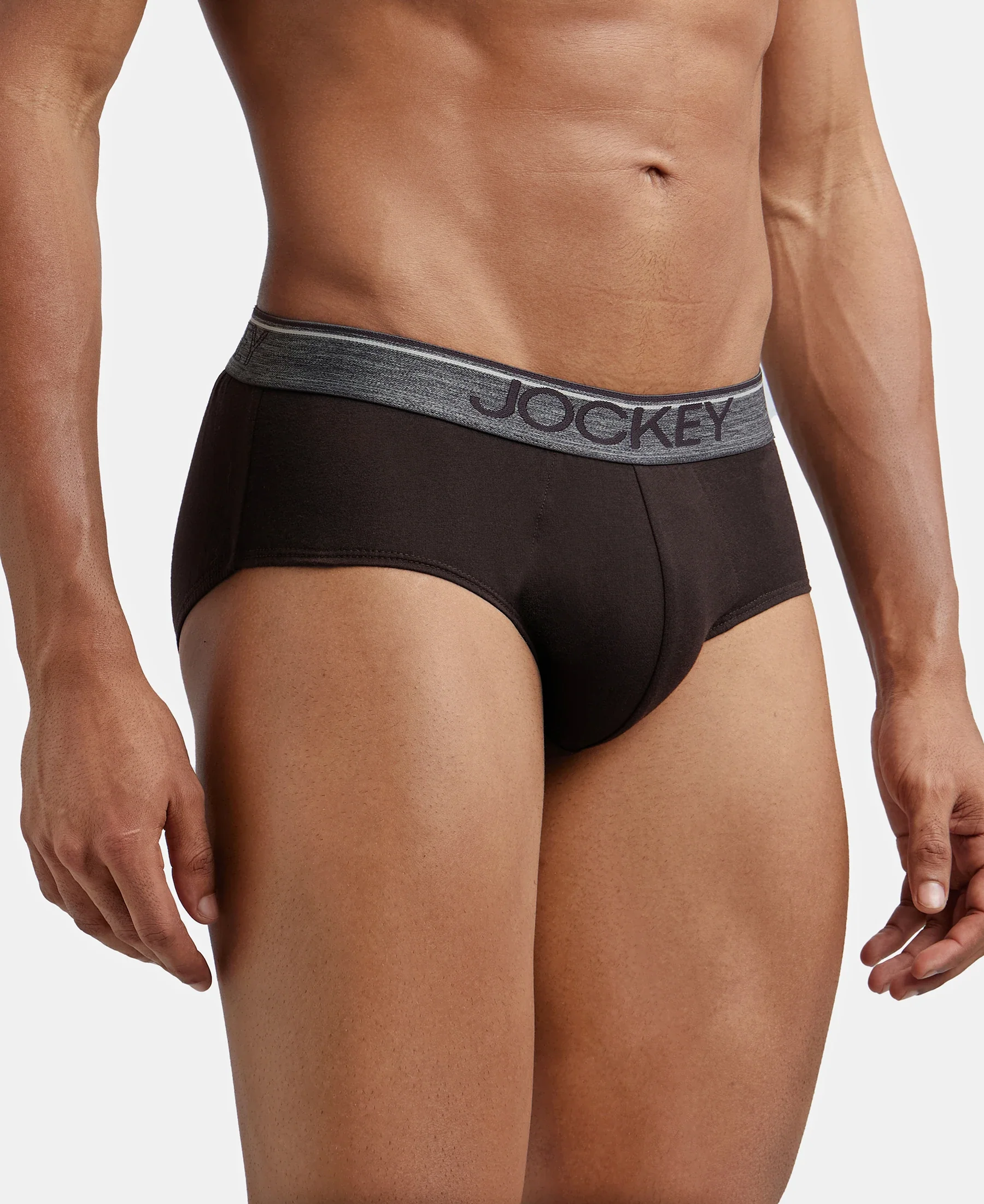 Super Combed Cotton Solid Brief with Ultrasoft Waistband - Brown - Image 2