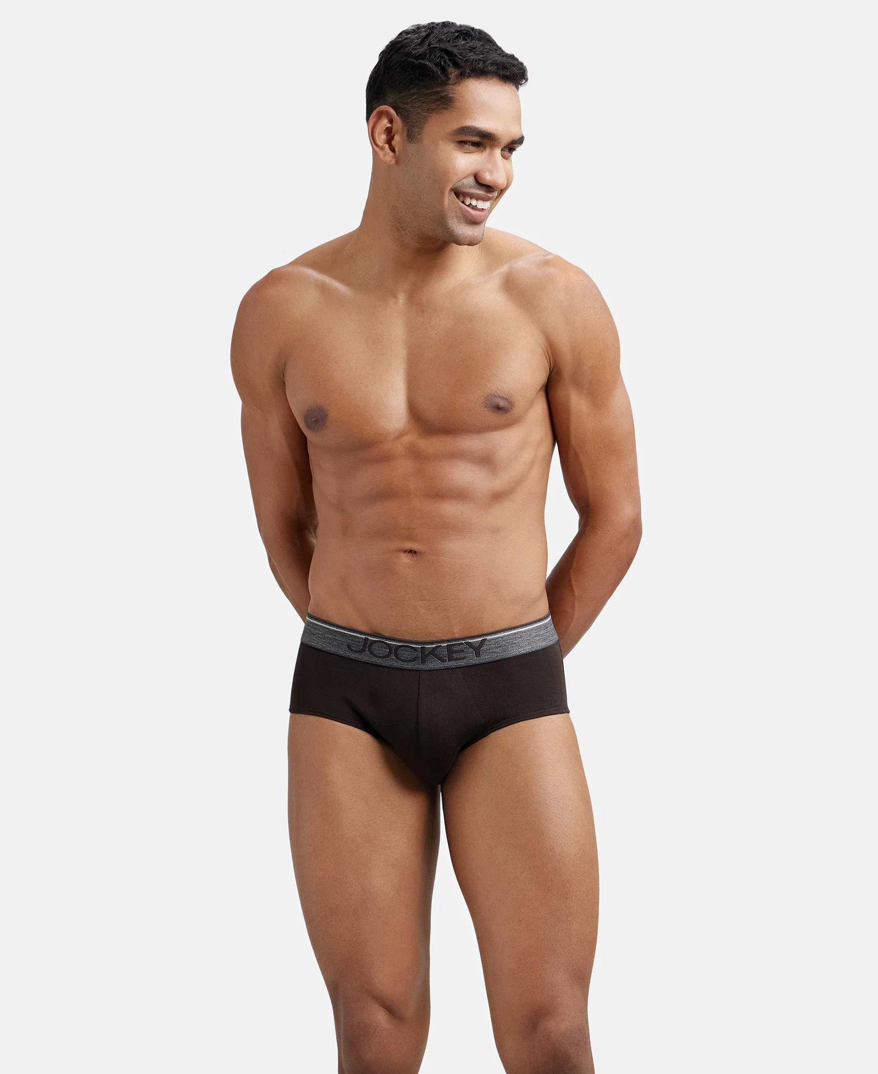 Super Combed Cotton Solid Brief with Ultrasoft Waistband - Brown - Image 5