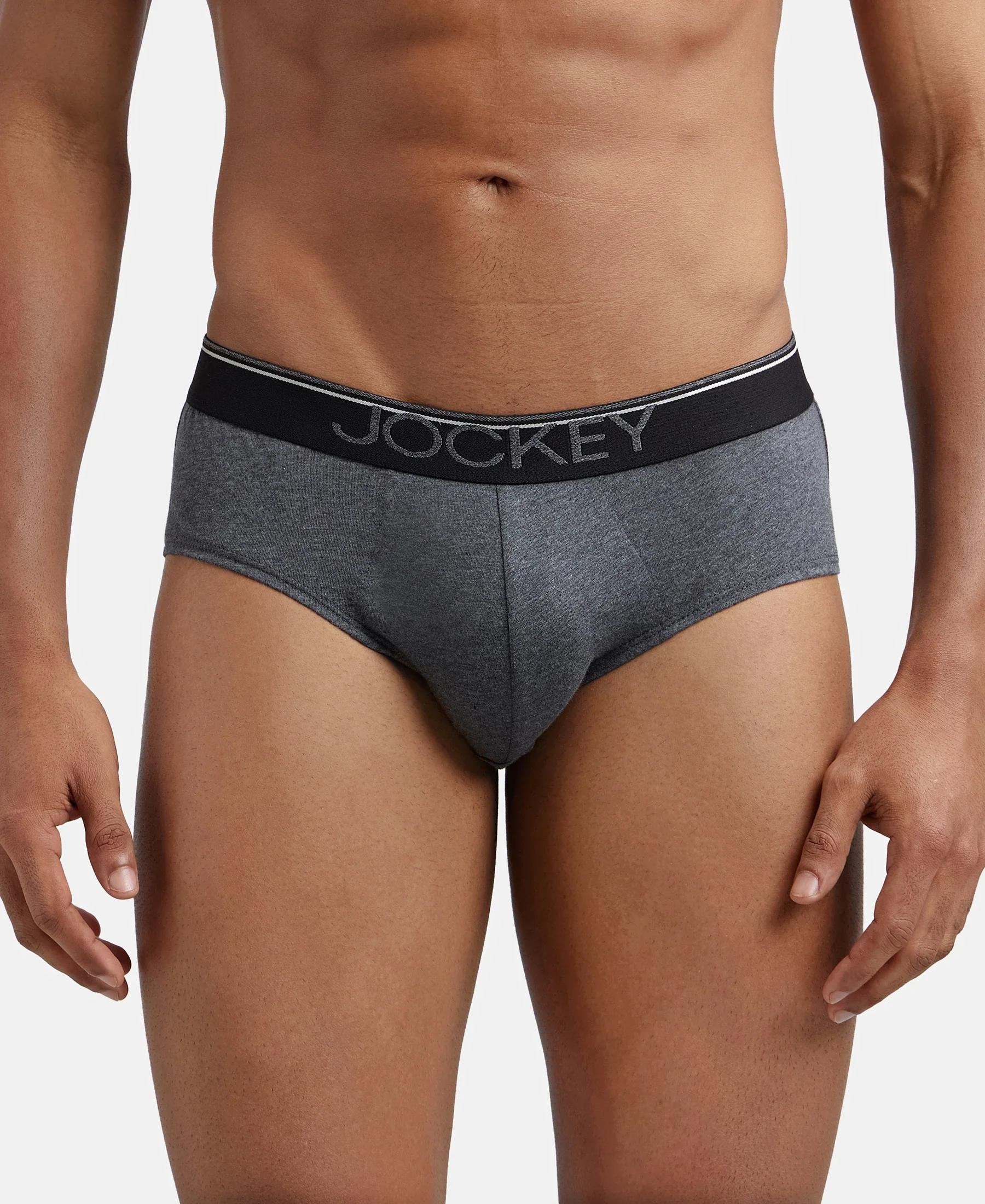 Super Combed Cotton Solid Brief with Ultrasoft Waistband - Charcoal Melange