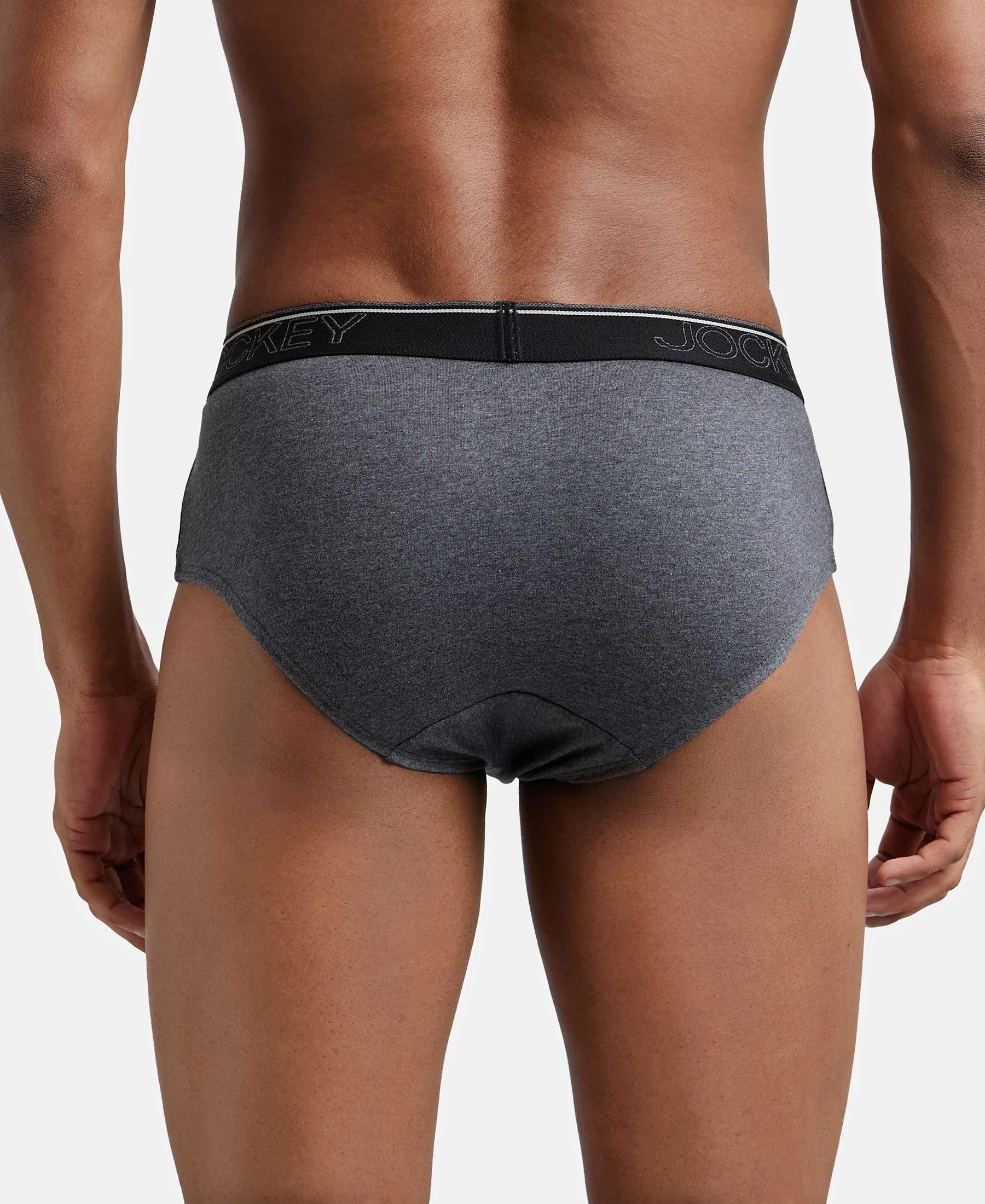 Super Combed Cotton Solid Brief with Ultrasoft Waistband - Charcoal Melange - Image 3