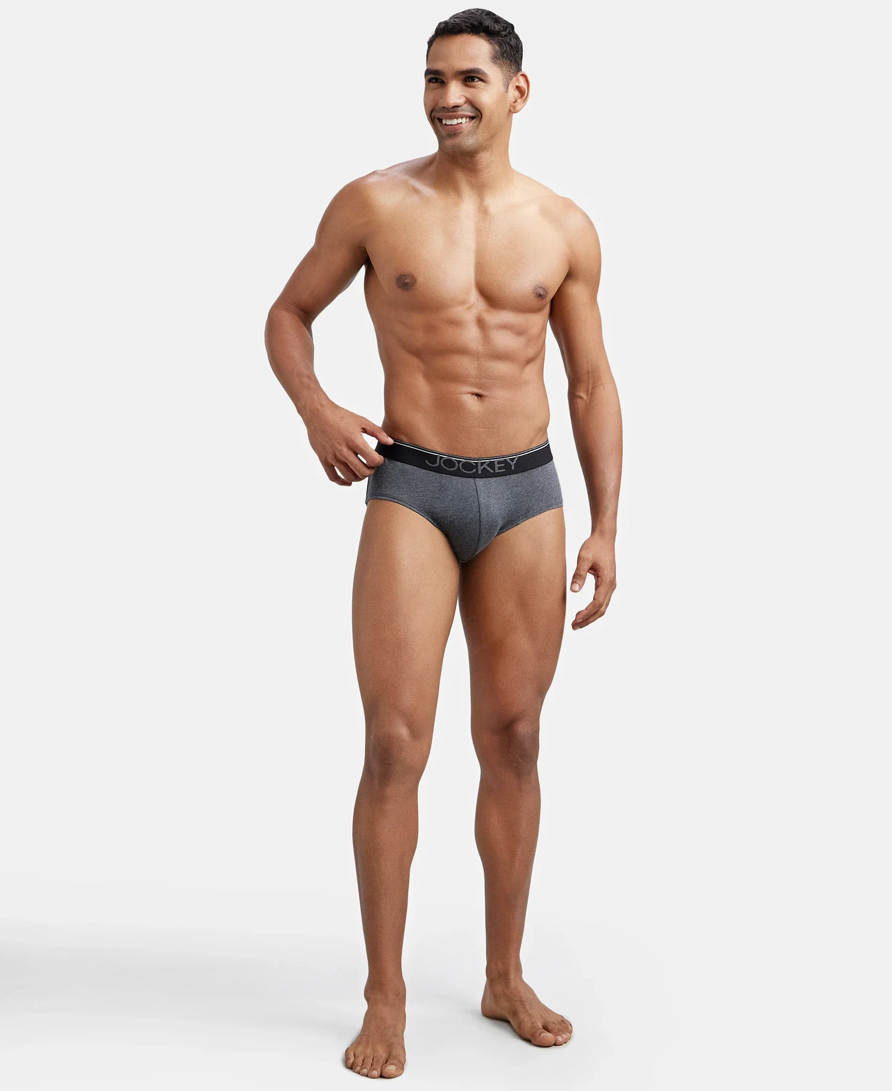 Super Combed Cotton Solid Brief with Ultrasoft Waistband - Charcoal Melange - Image 4