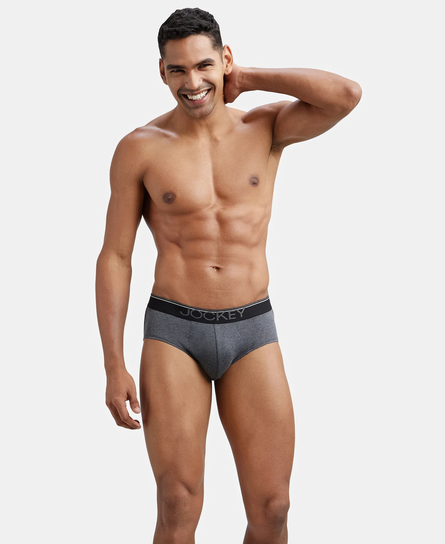 Super Combed Cotton Solid Brief with Ultrasoft Waistband - Charcoal Melange - Image 5