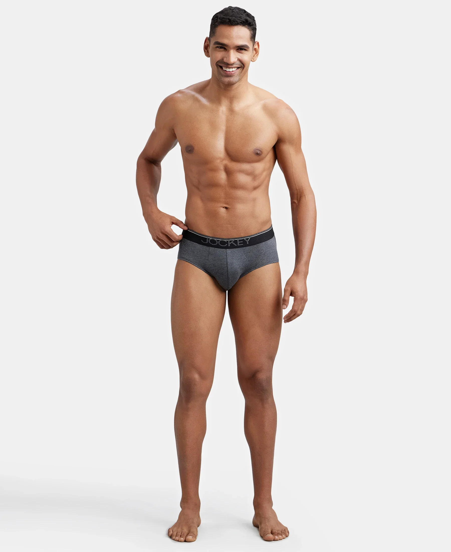 Super Combed Cotton Solid Brief with Ultrasoft Waistband - Charcoal Melange - Image 6