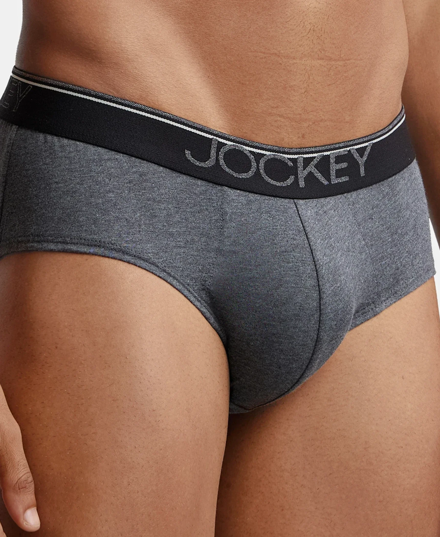 Super Combed Cotton Solid Brief with Ultrasoft Waistband - Charcoal Melange - Image 7