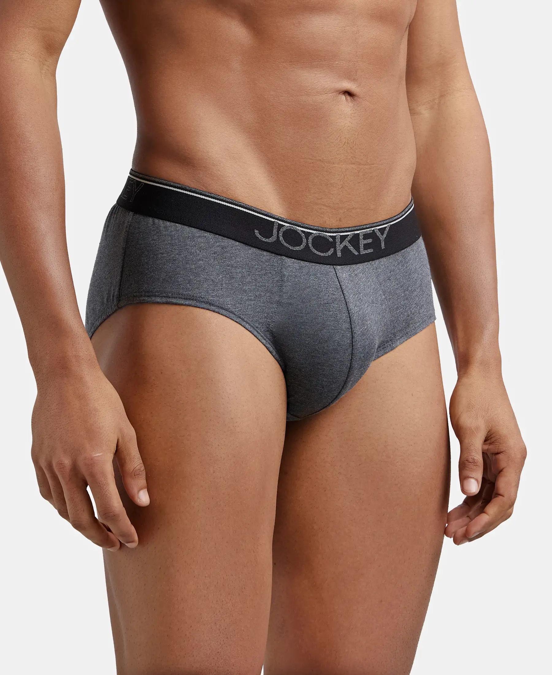 Super Combed Cotton Solid Brief with Ultrasoft Waistband - Charcoal Melange (Pack of 2) - Image 2