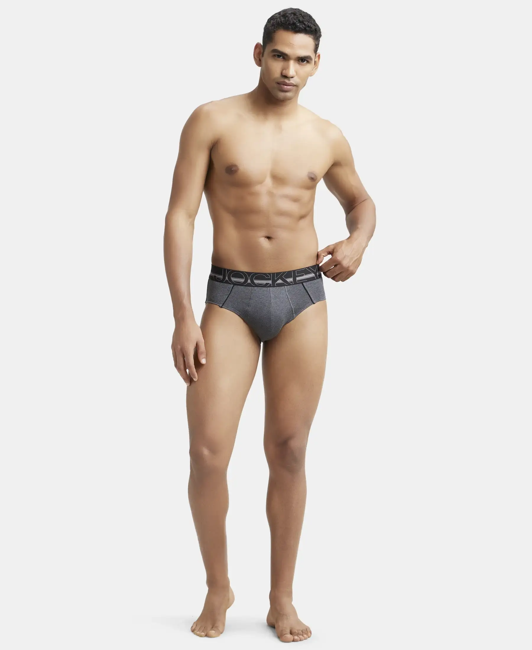 Super Combed Cotton Solid Brief with Ultrasoft Waistband - Charcoal Melange (Pack of 2) - Image 4