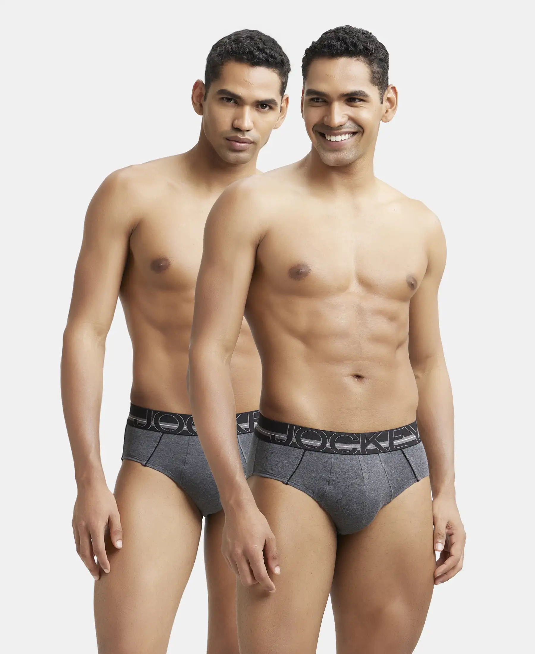 Super Combed Cotton Solid Brief with Ultrasoft Waistband - Charcoal Melange (Pack of 2) - Image 5