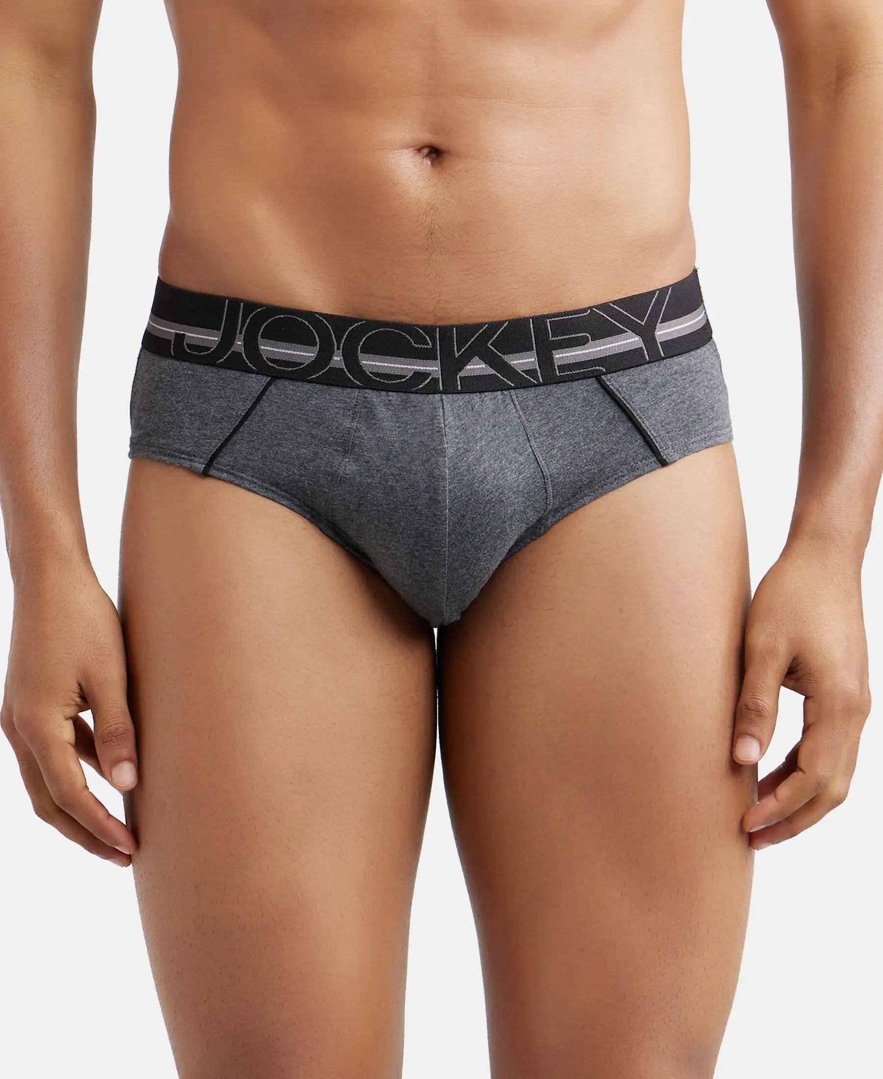 Super Combed Cotton Solid Brief with Ultrasoft Waistband - Charcoal Melange