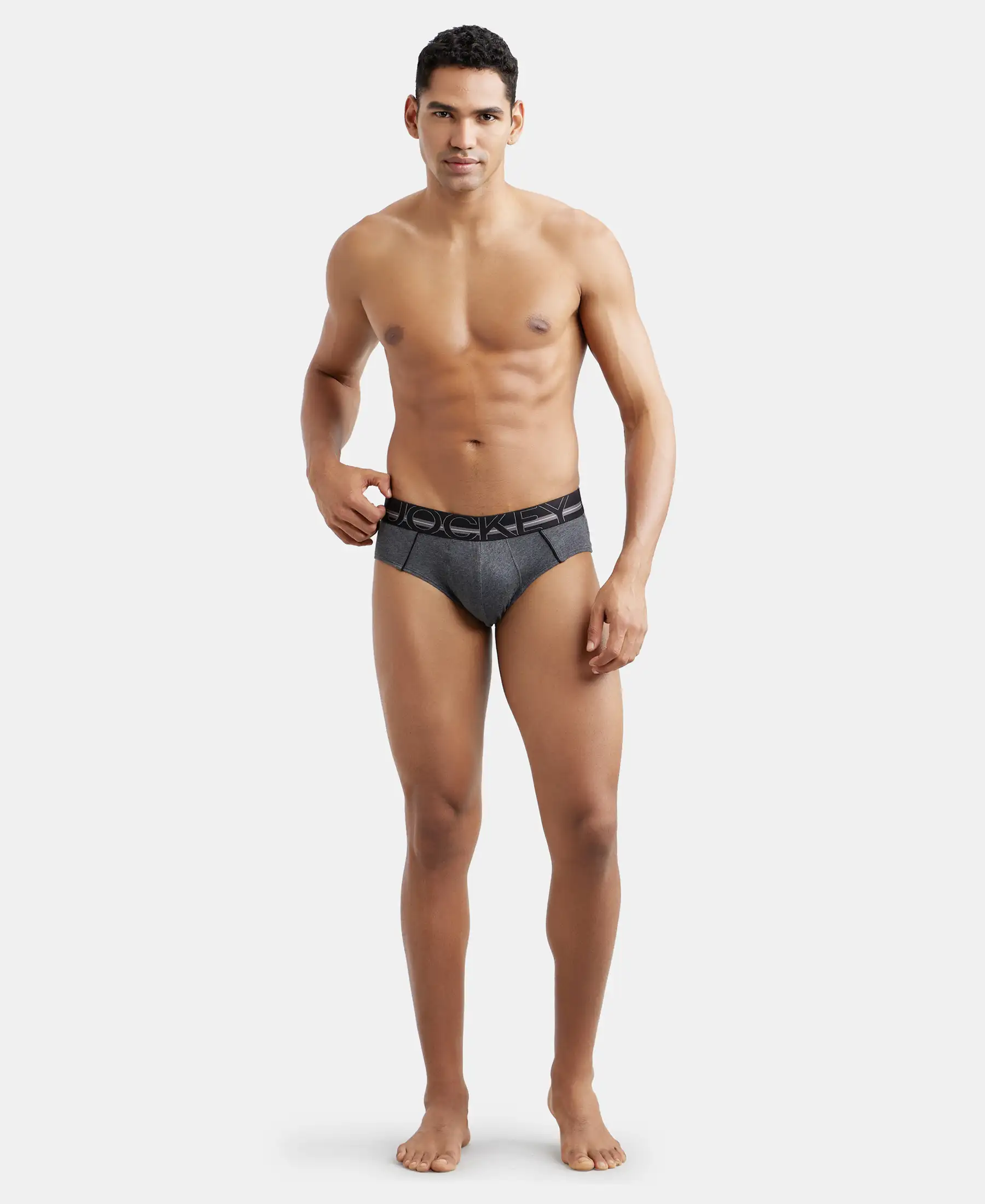 Super Combed Cotton Solid Brief with Ultrasoft Waistband - Charcoal Melange - Image 4