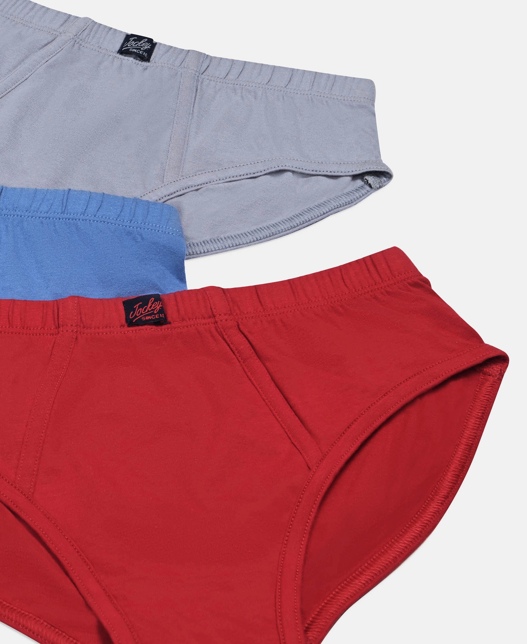 Super Combed Cotton Solid Brief with Ultrasoft Waistband - Coronet Blue, Chilli Pepper & Sleet (Pack of 3) - Image 4