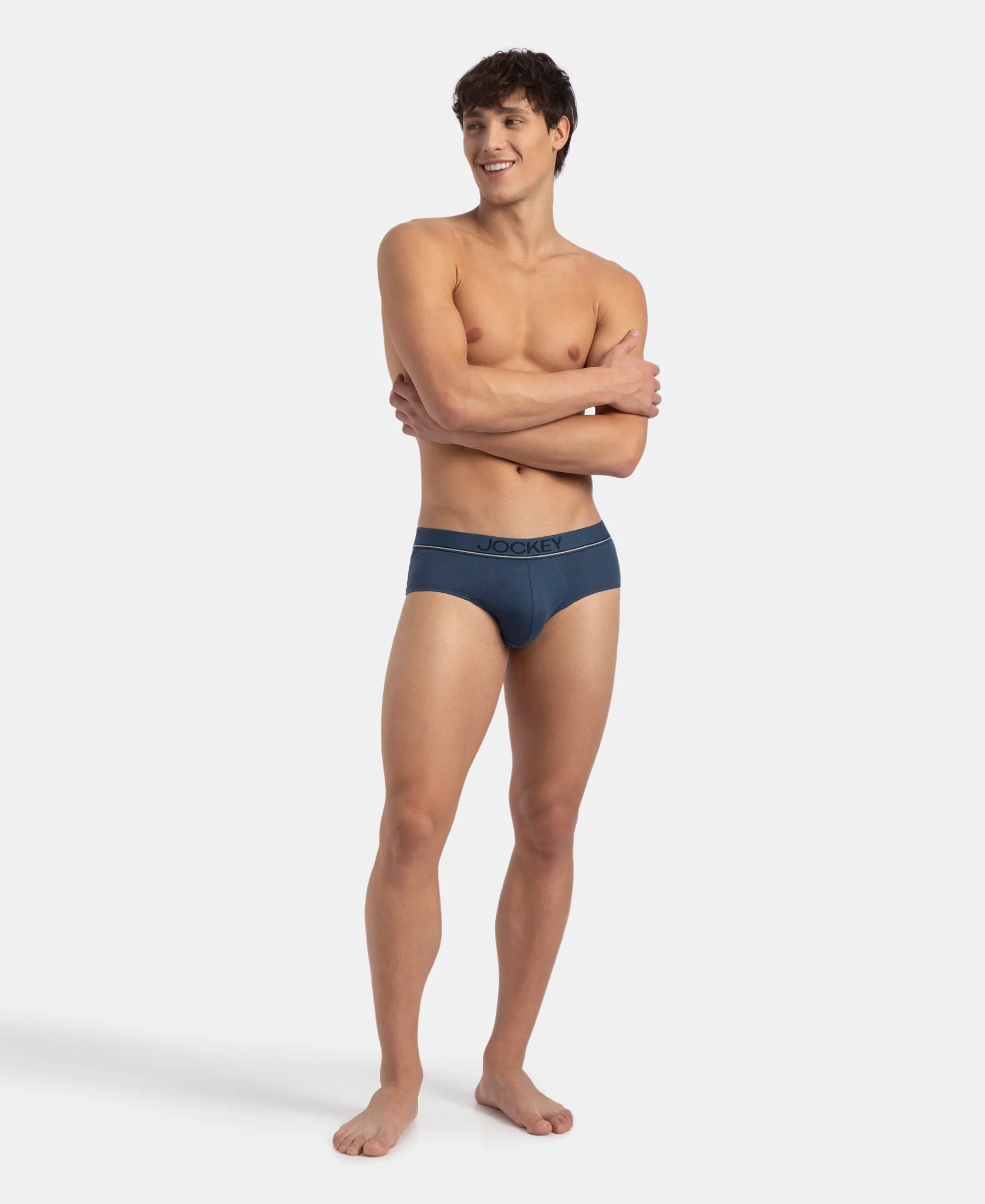 Super Combed Cotton Solid Brief with Ultrasoft Waistband - Dark Denim (Pack of 2) - Image 4