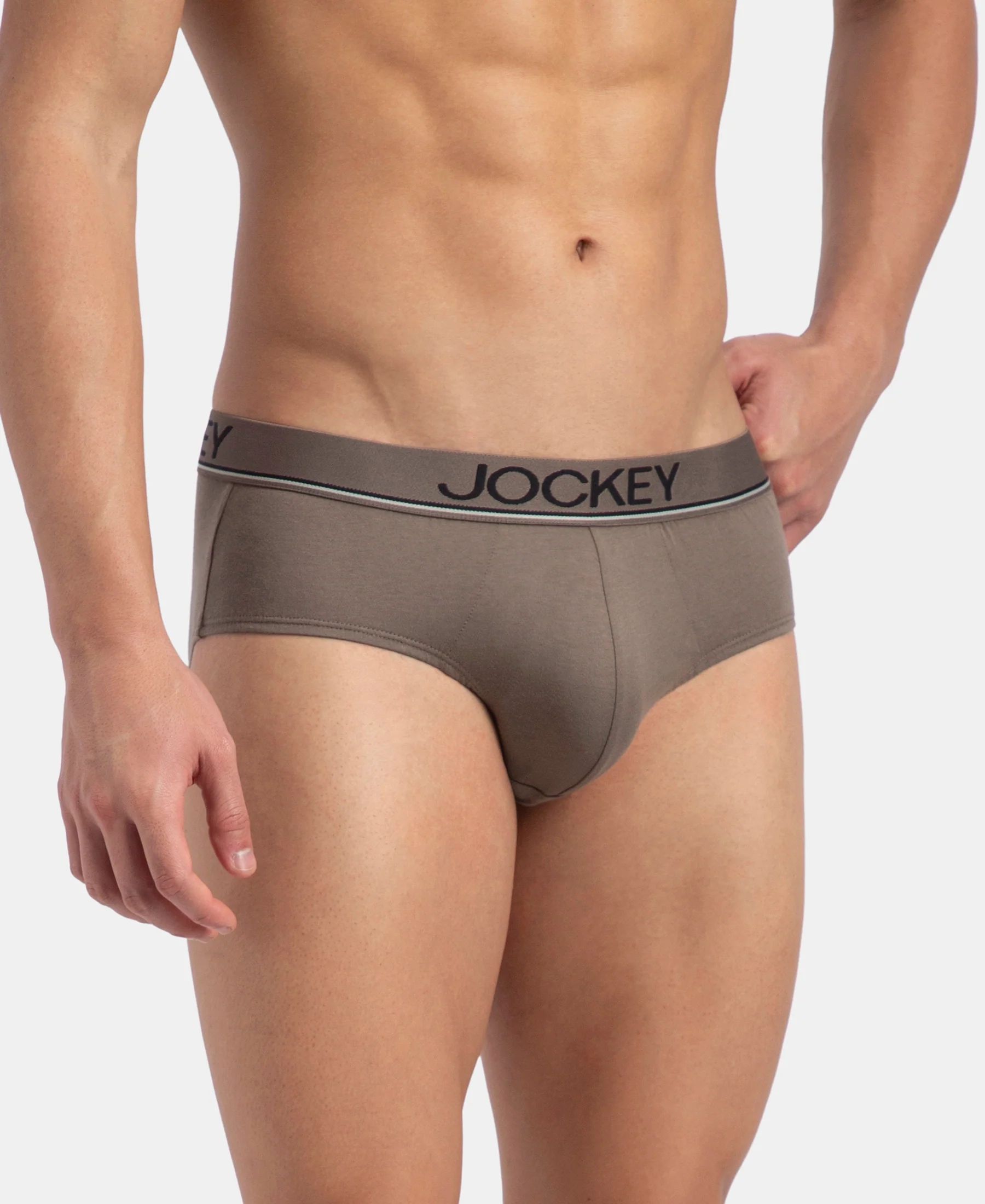 Super Combed Cotton Solid Brief with Ultrasoft Waistband - Dark Khaki (Pack of 2) - Image 2