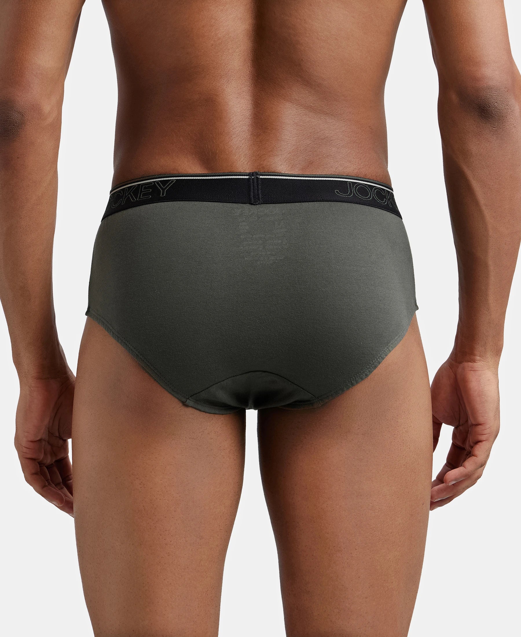 Super Combed Cotton Solid Brief with Ultrasoft Waistband - Deep Olive - Image 3