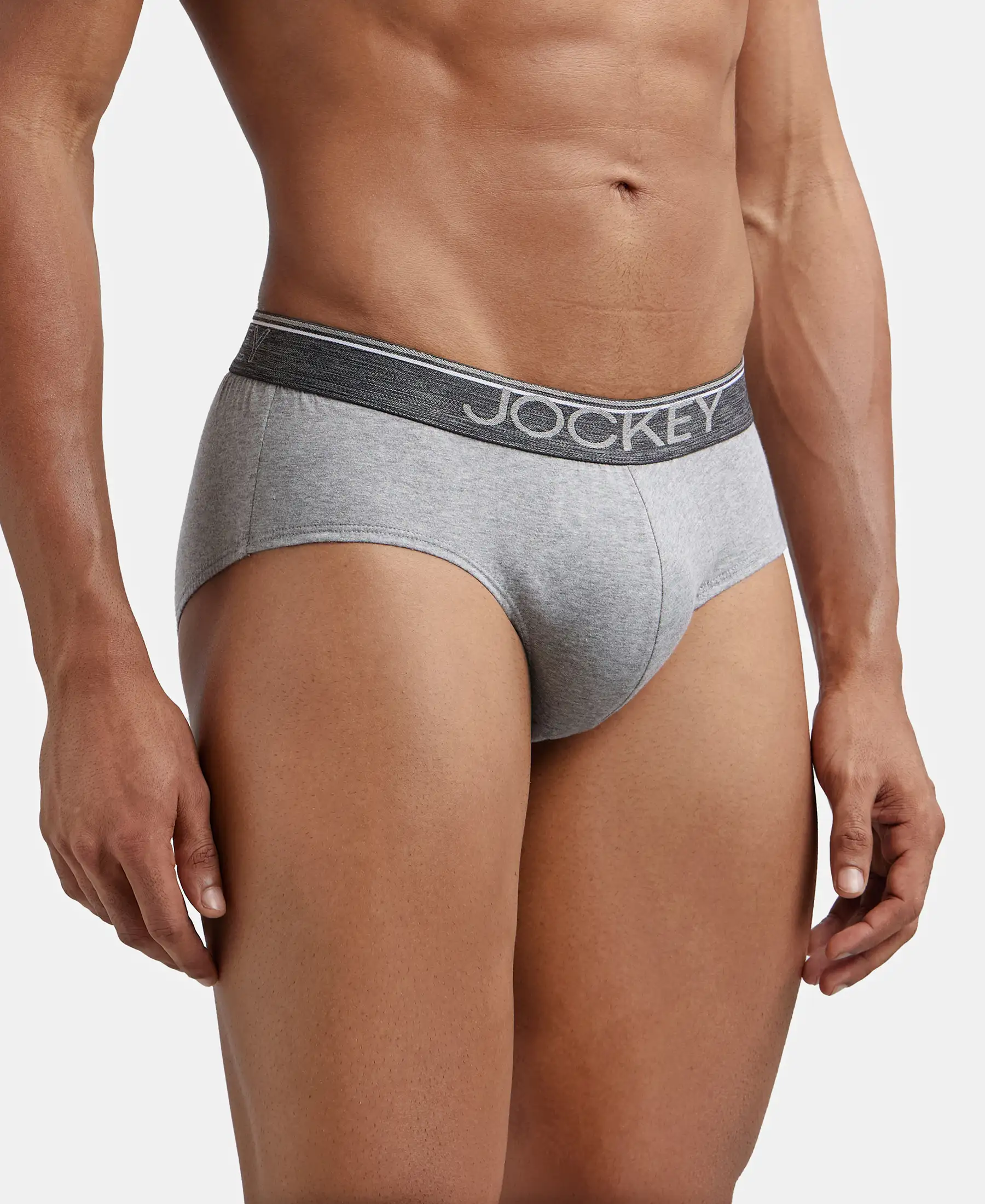 Super Combed Cotton Solid Brief with Ultrasoft Waistband - Grey Melange (Pack of 2) - Image 2