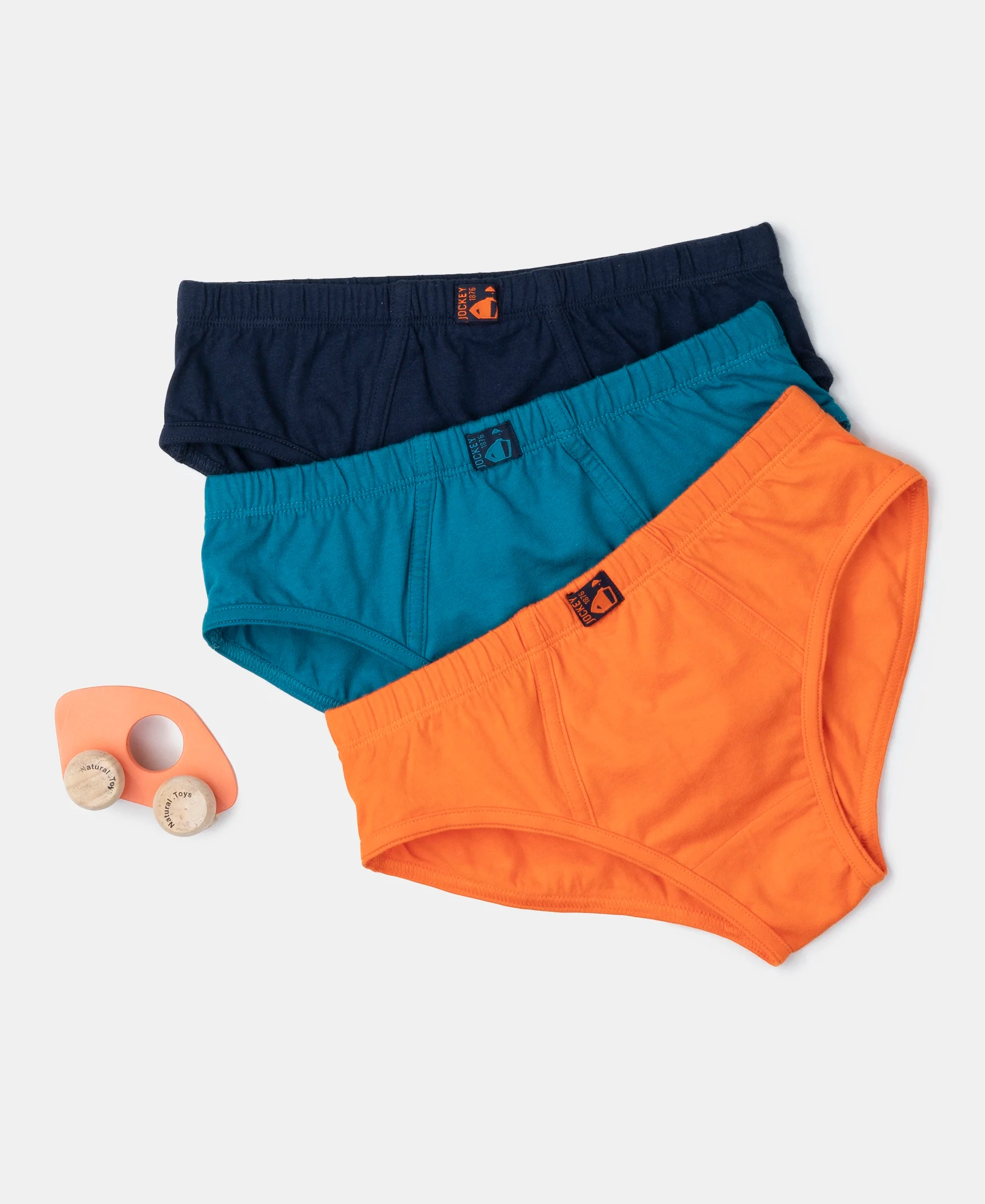 Super Combed Cotton Solid Brief with Ultrasoft Waistband - Mandarin Orange, Navy & Ocean Depth (Pack of 3) - Image 5