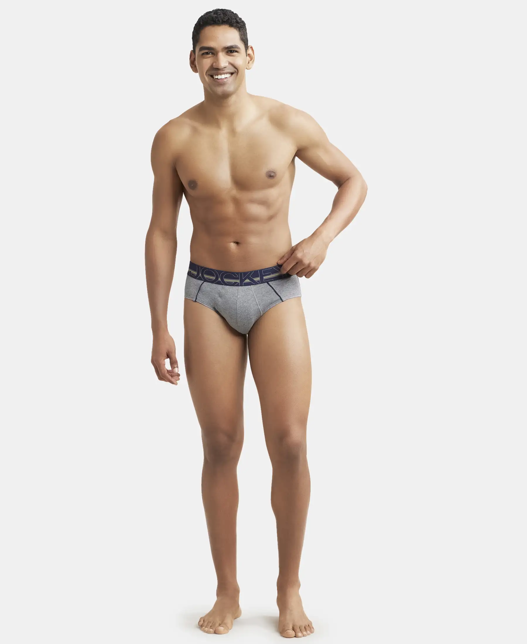 Super Combed Cotton Solid Brief with Ultrasoft Waistband - Mid Grey Melange (Pack of 2) - Image 4