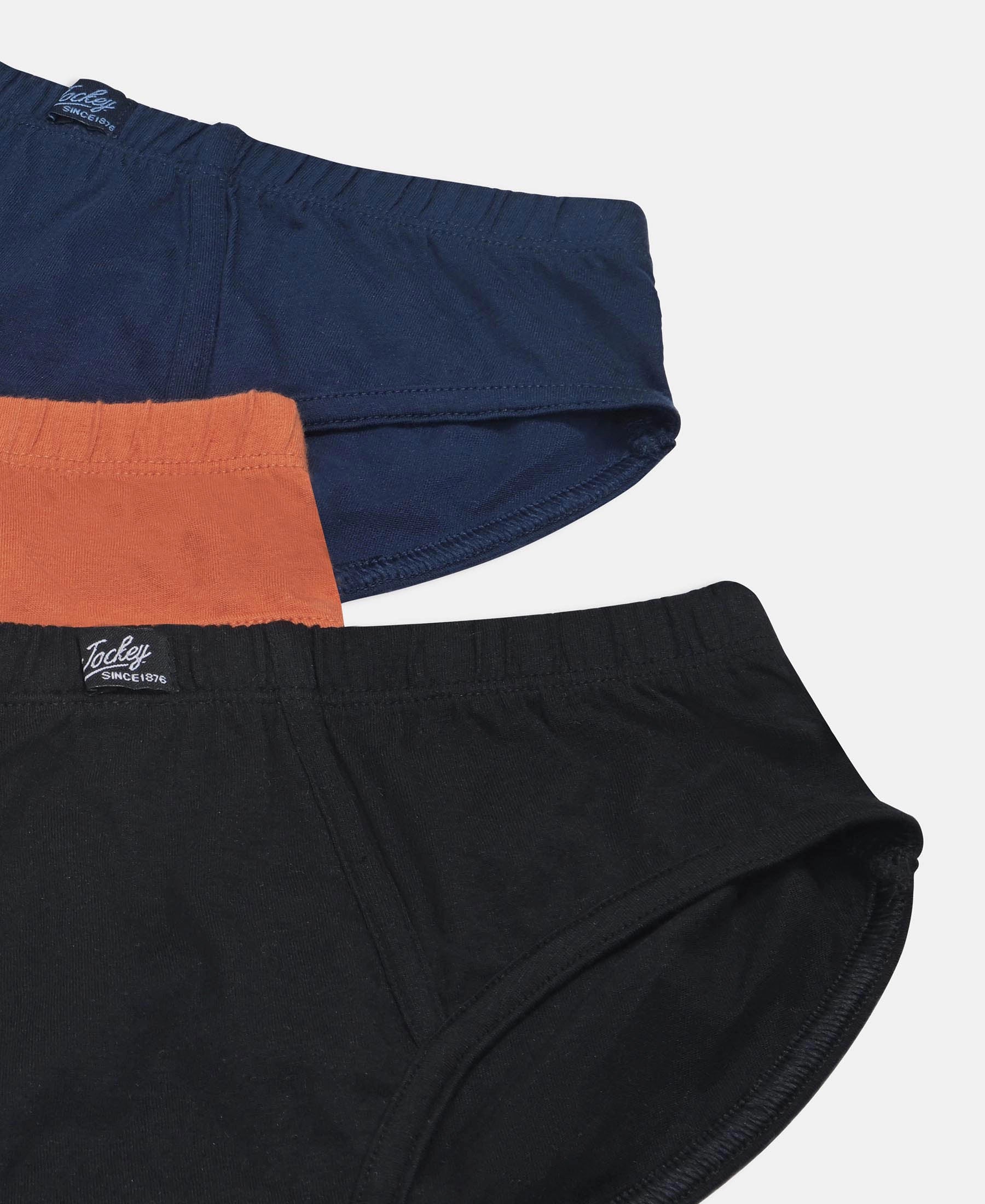 Super Combed Cotton Solid Brief with Ultrasoft Waistband - Navy, Black & Raw Sienna (Pack of 3) - Image 4