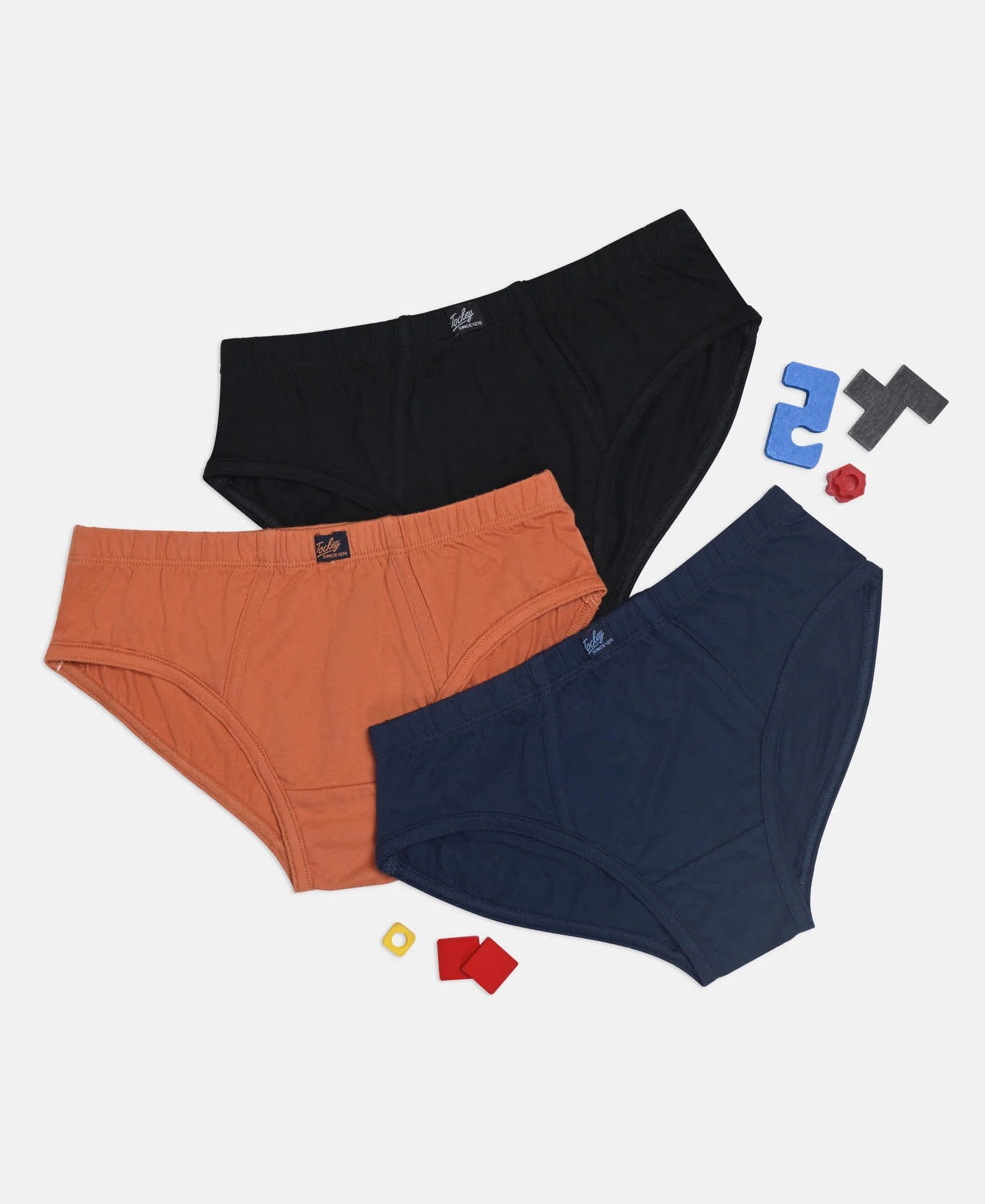 Super Combed Cotton Solid Brief with Ultrasoft Waistband - Navy, Black & Raw Sienna (Pack of 3) - Image 5
