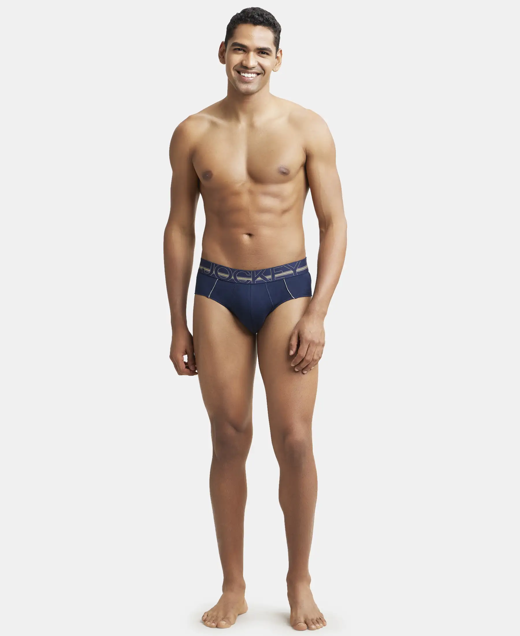 Super Combed Cotton Solid Brief with Ultrasoft Waistband - Navy - Image 4