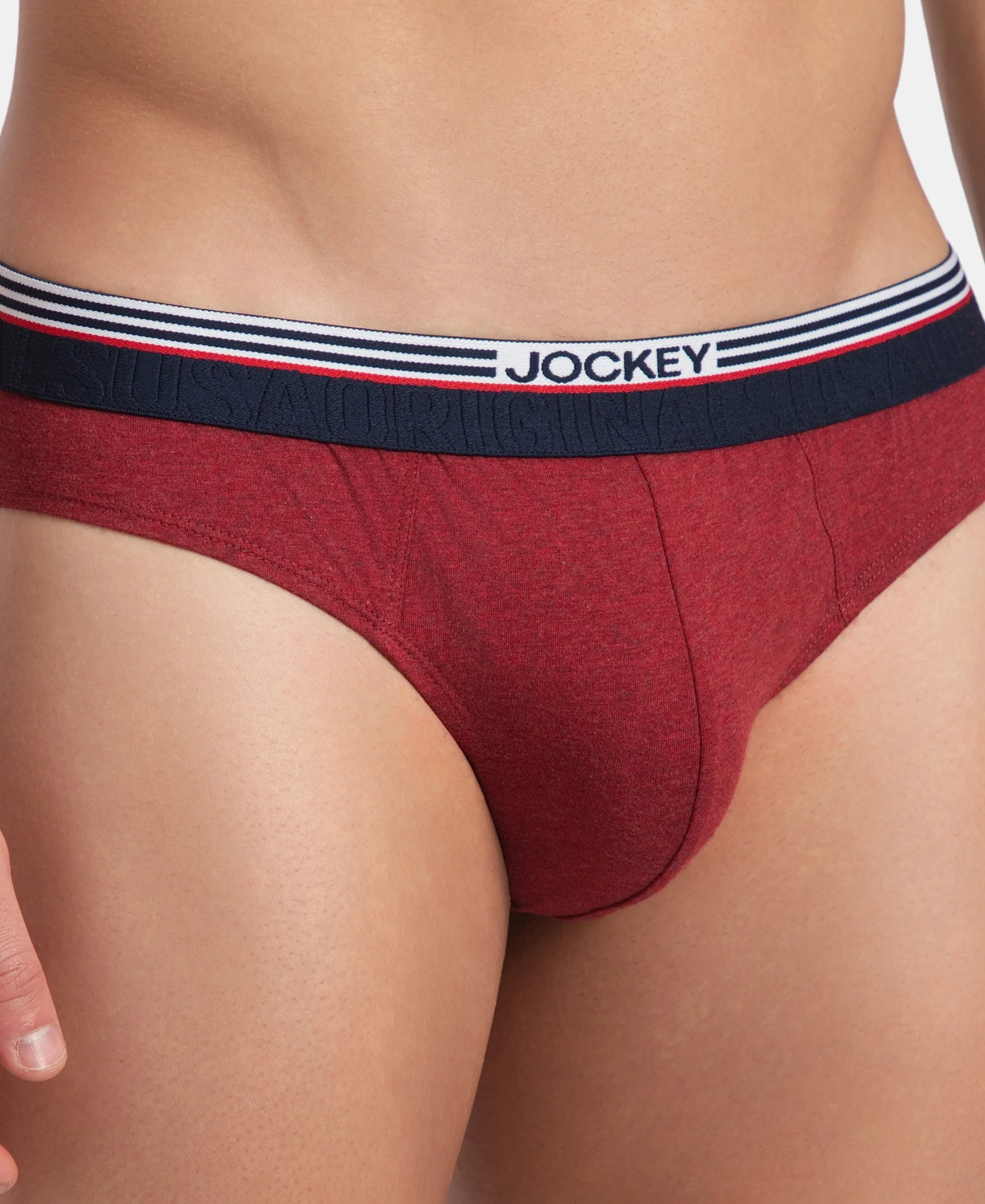 Super Combed Cotton Solid Brief with Ultrasoft Waistband - New Red Melange - Image 7