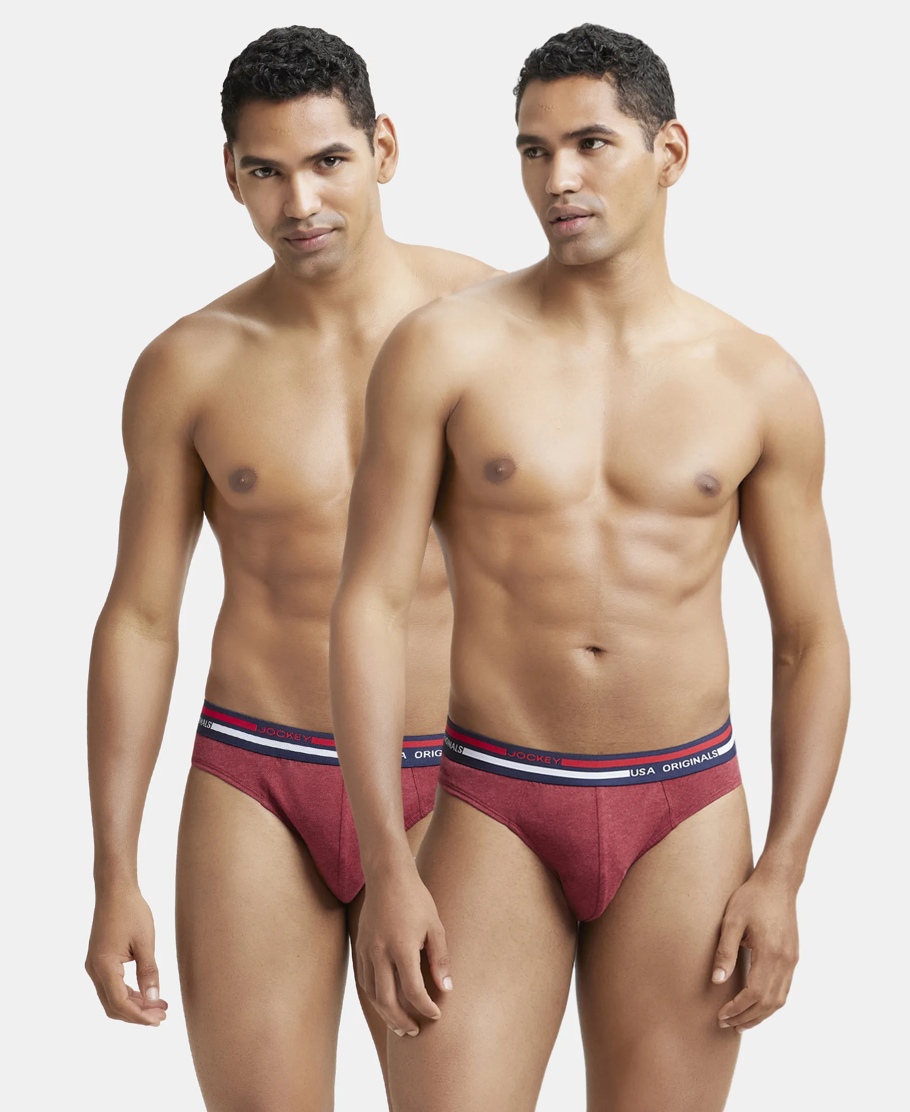Super Combed Cotton Solid Brief with Ultrasoft Waistband - Red Melange (Pack of 2) - Image 5