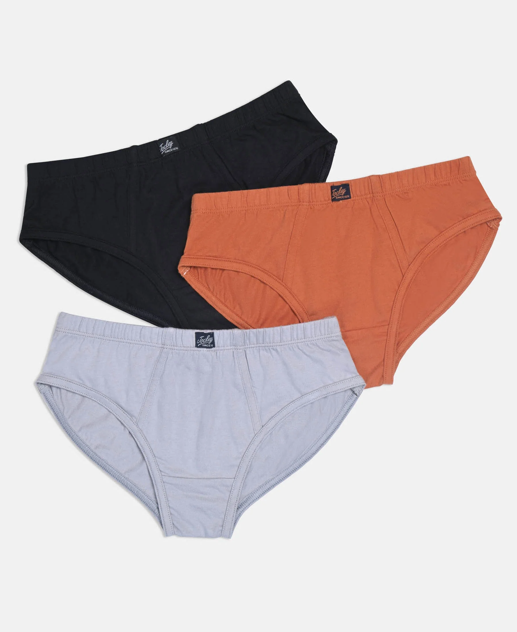 Super Combed Cotton Solid Brief with Ultrasoft Waistband - Sleet, Black & Raw Sienna (Pack of 3)