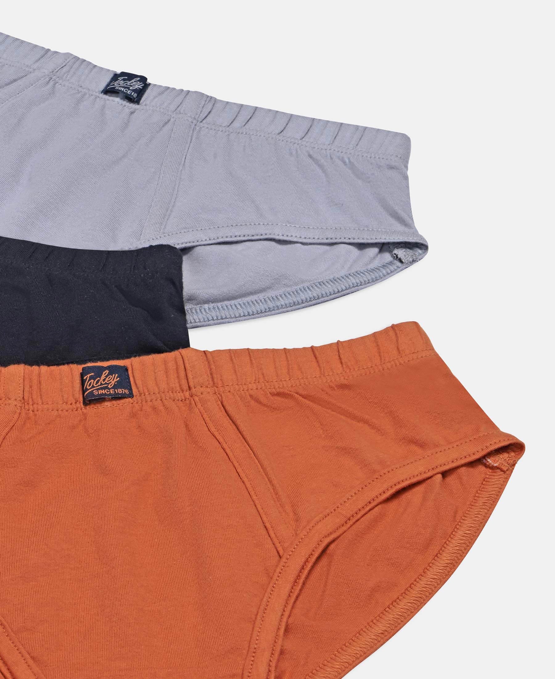 Super Combed Cotton Solid Brief with Ultrasoft Waistband - Sleet, Black & Raw Sienna (Pack of 3) - Image 4