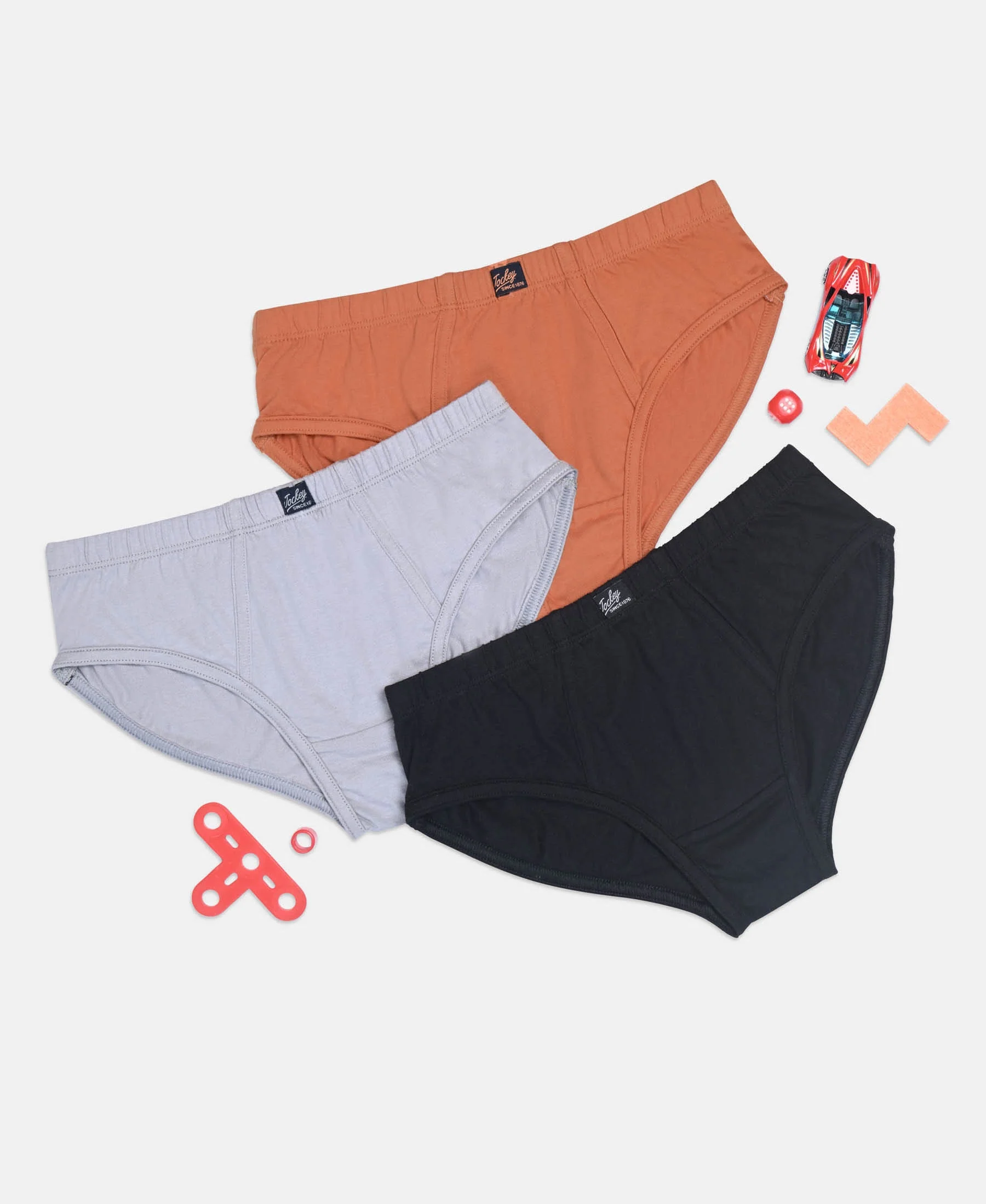 Super Combed Cotton Solid Brief with Ultrasoft Waistband - Sleet, Black & Raw Sienna (Pack of 3) - Image 5