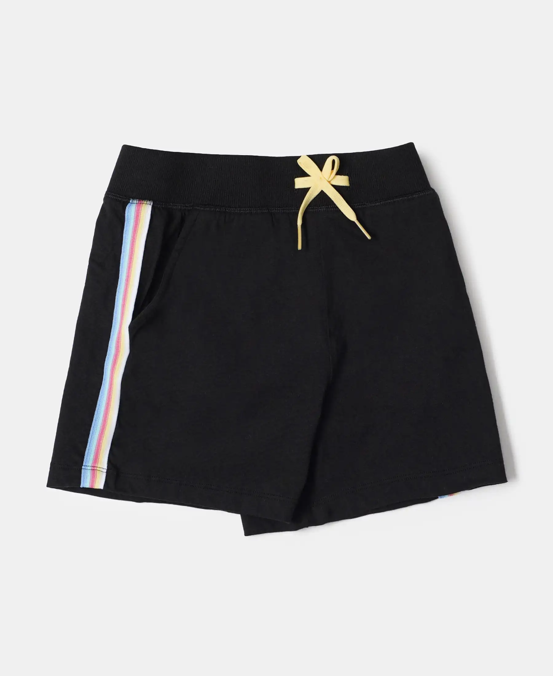 Girl's Super Combed Cotton Solid Shorts with Side Taping - Black - Image 5