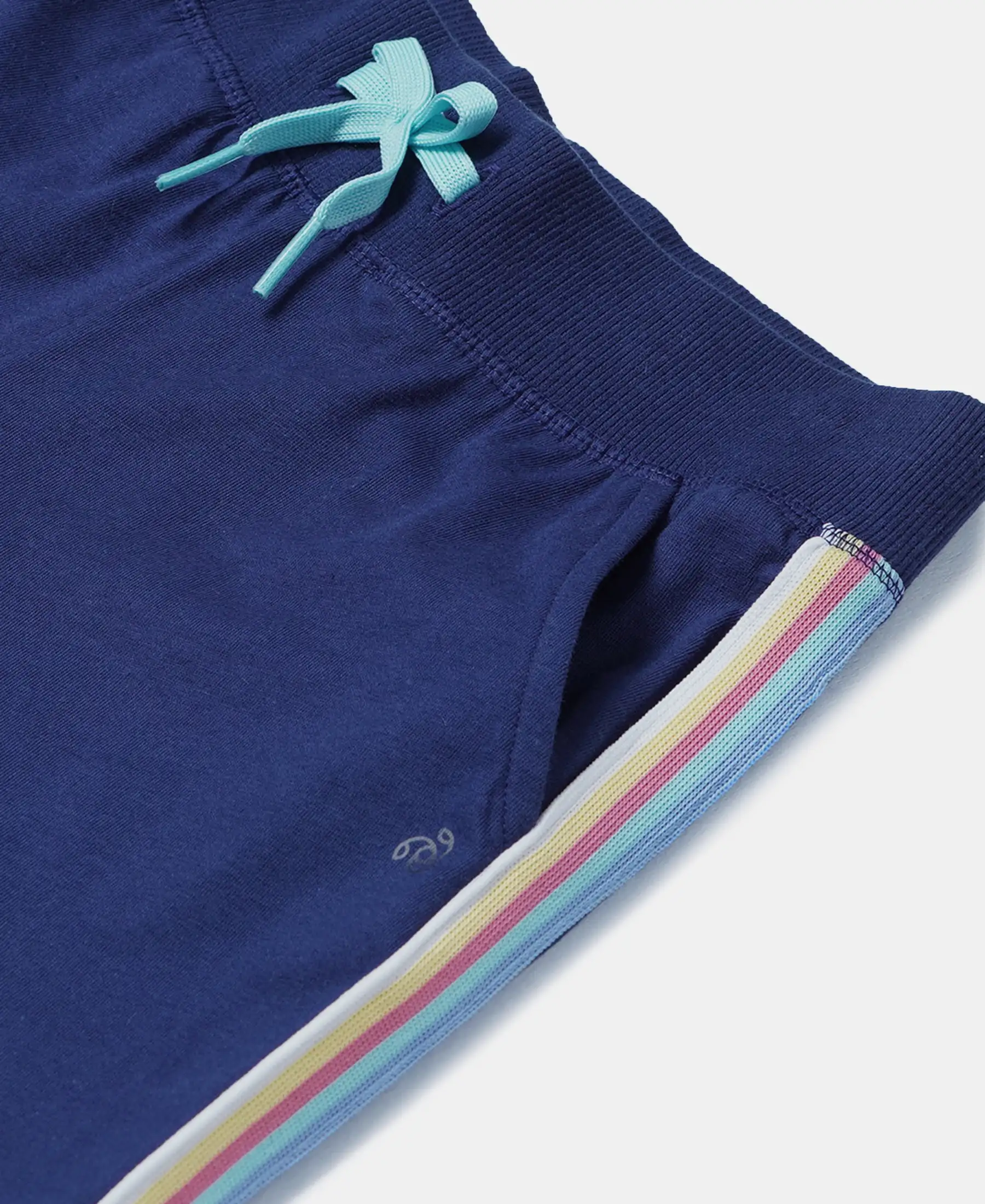 Girl's Super Combed Cotton Solid Shorts with Side Taping - Blue Depth - Image 3