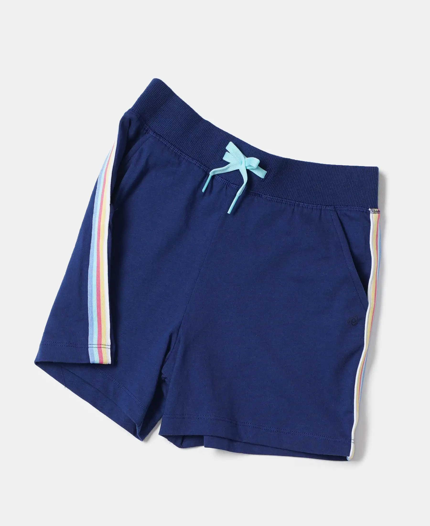 Girl's Super Combed Cotton Solid Shorts with Side Taping - Blue Depth - Image 5