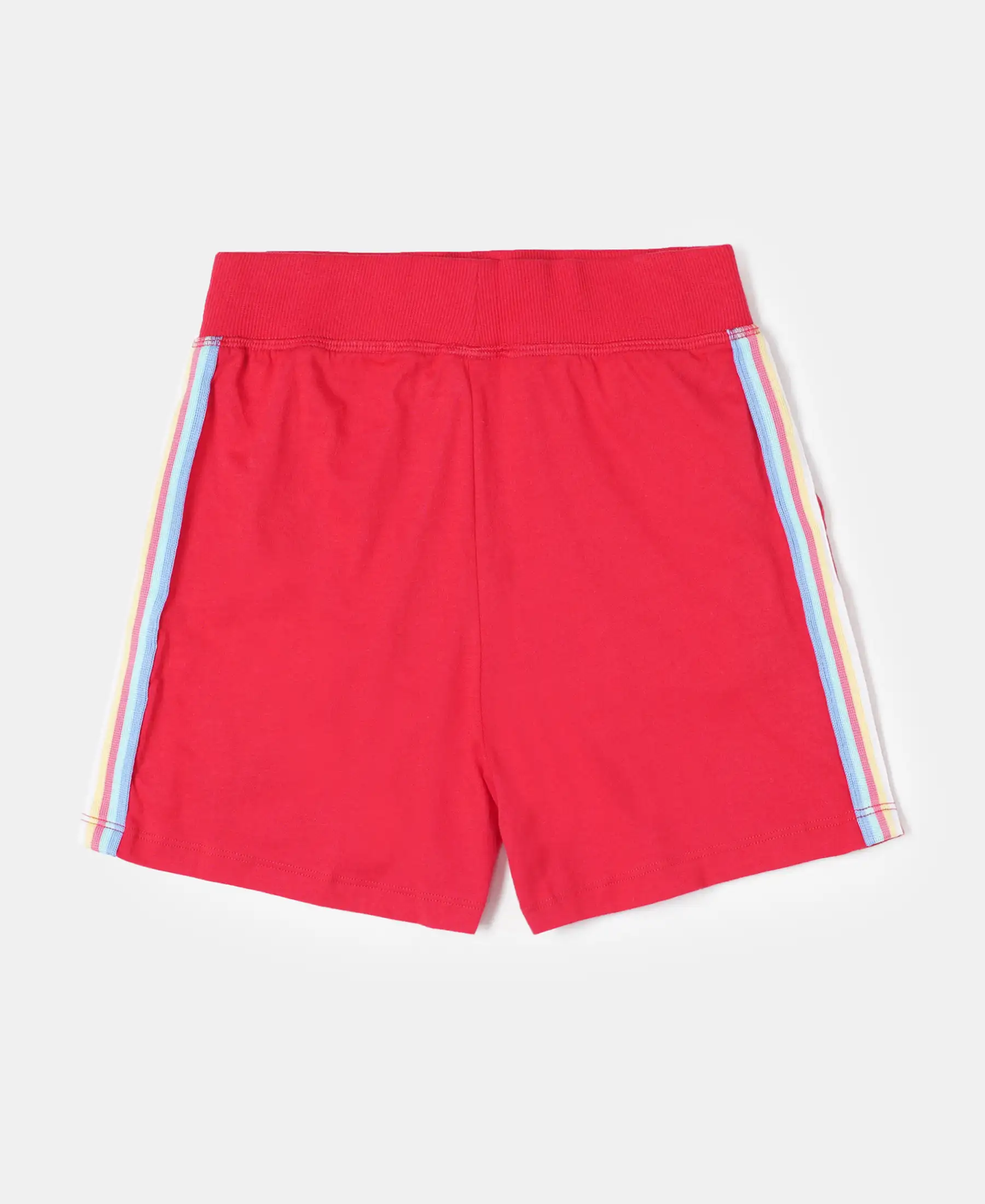 Girl's Super Combed Cotton Solid Shorts with Side Taping - Team Red - Image 2