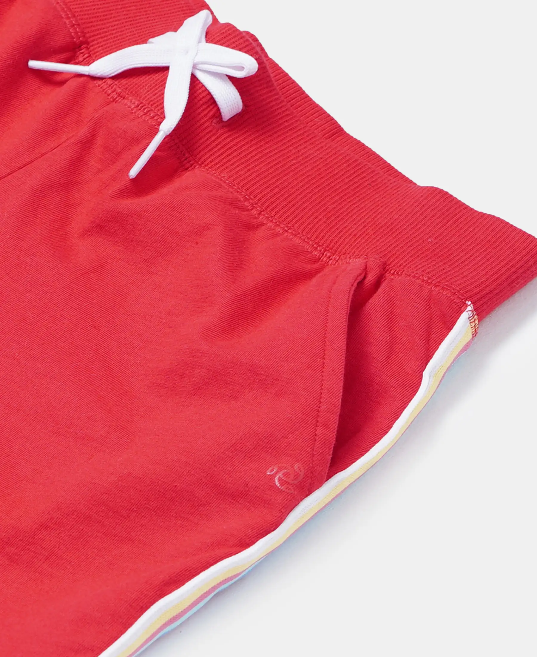 Girl's Super Combed Cotton Solid Shorts with Side Taping - Team Red - Image 3