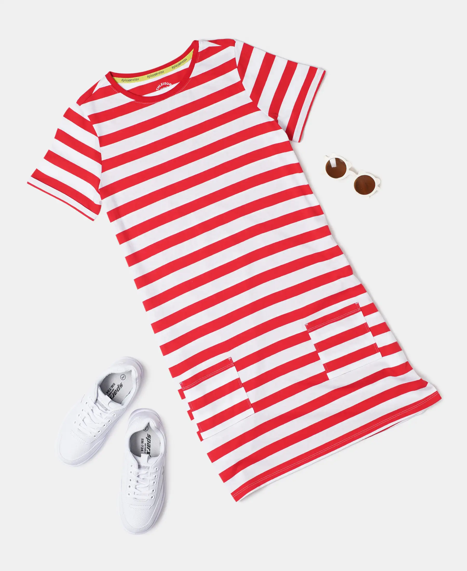 Girl's Super Combed Cotton Striped Dress - Rio Red - Image 4
