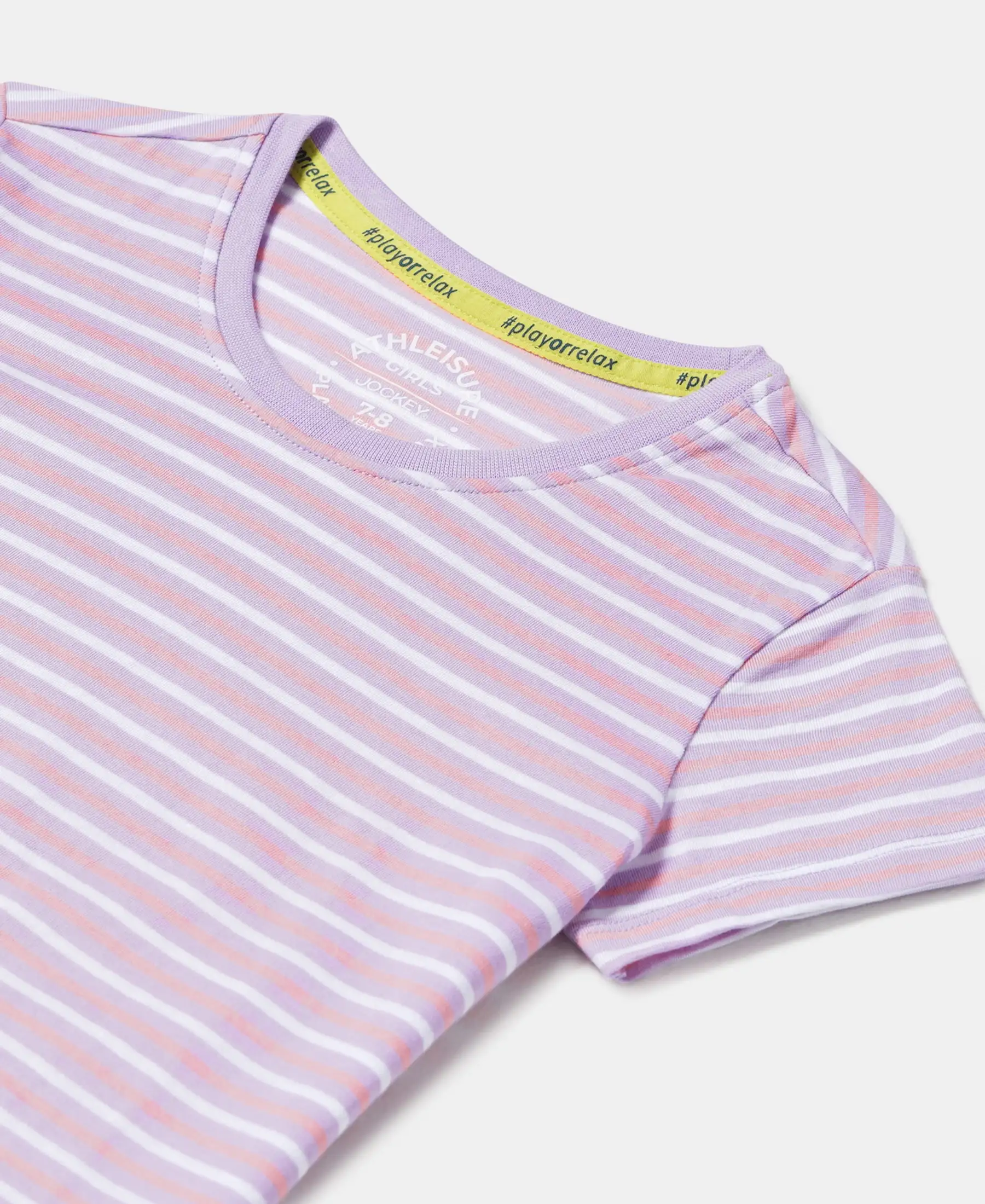Girl's Super Combed Cotton Striped Short Sleeve T-Shirt - Lavendula - Image 3