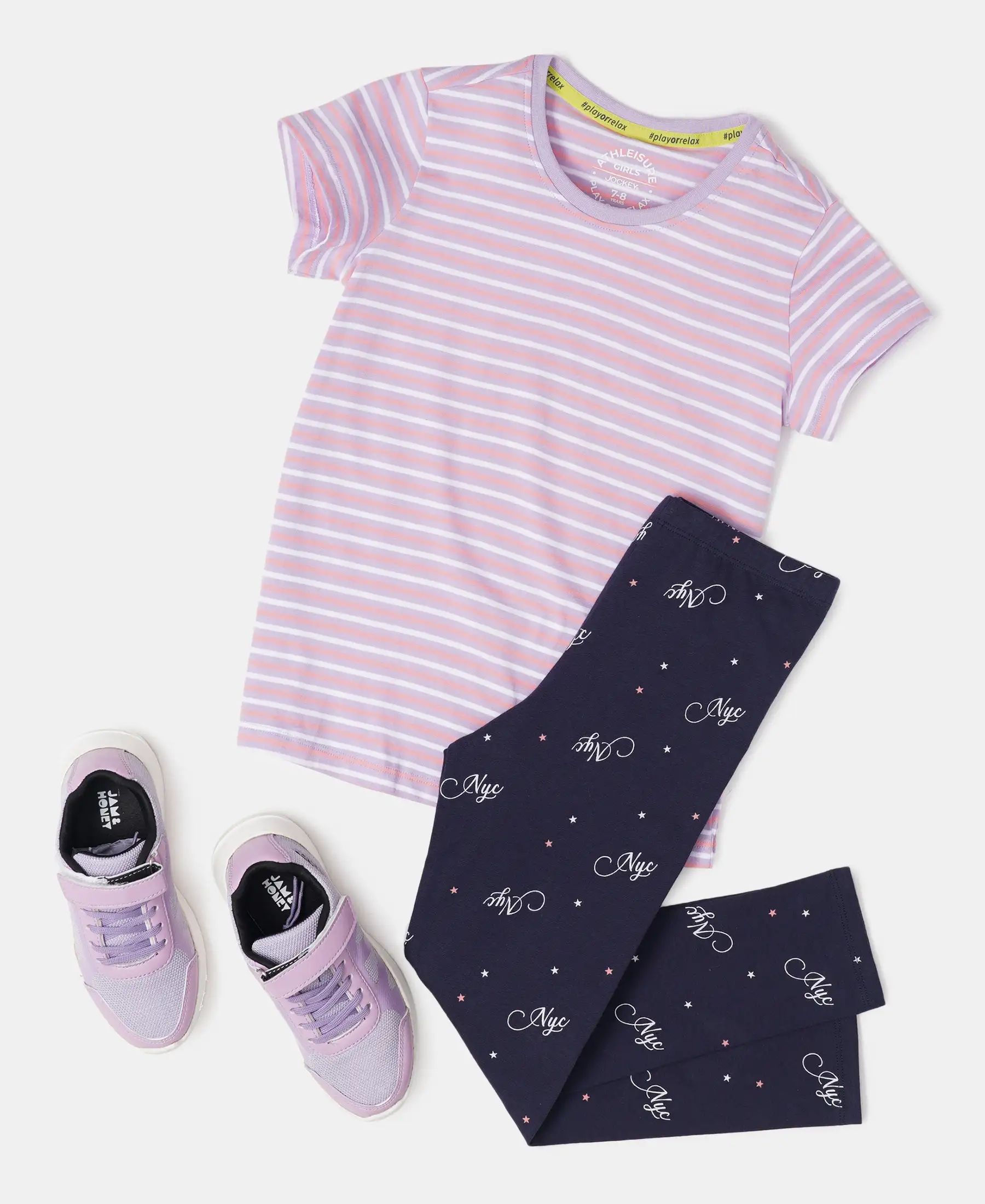 Girl's Super Combed Cotton Striped Short Sleeve T-Shirt - Lavendula - Image 4