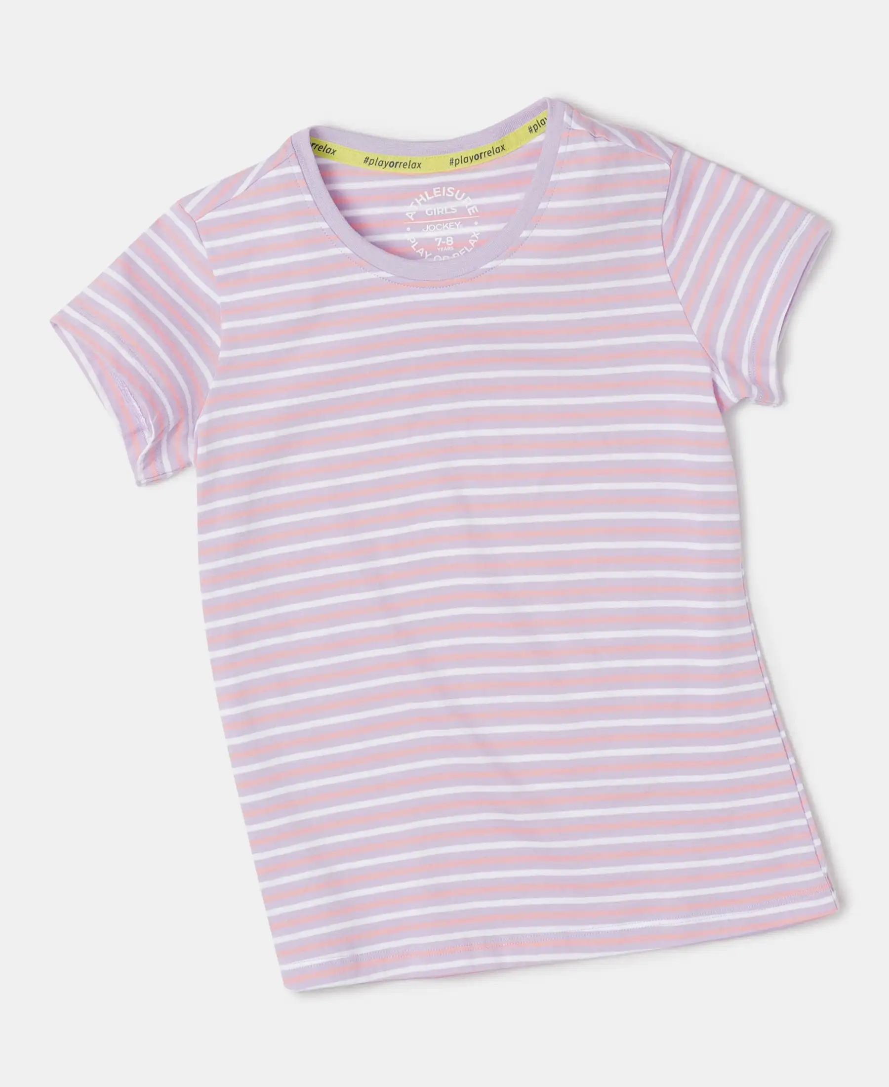 Girl's Super Combed Cotton Striped Short Sleeve T-Shirt - Lavendula - Image 5