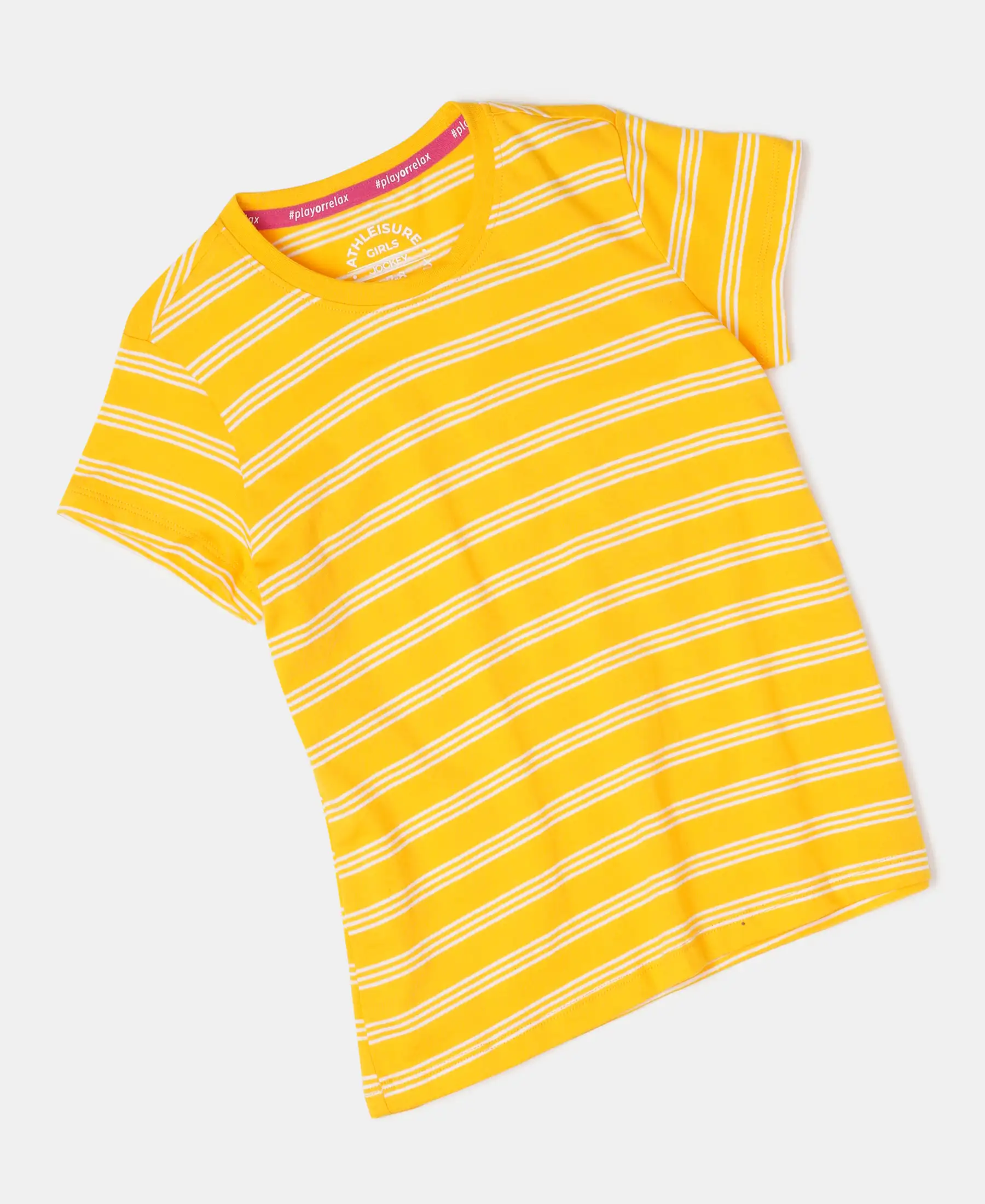 Girl's Super Combed Cotton Striped Short Sleeve T-Shirt - Spectra Yellow - Image 5