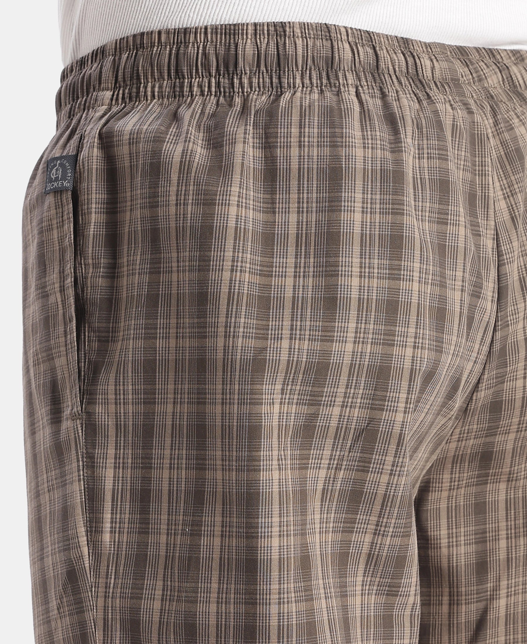 Super Combed Cotton Woven Fabric Regular Fit Checkered Pyjama with Side Pockets - New Black Olive - Image 8