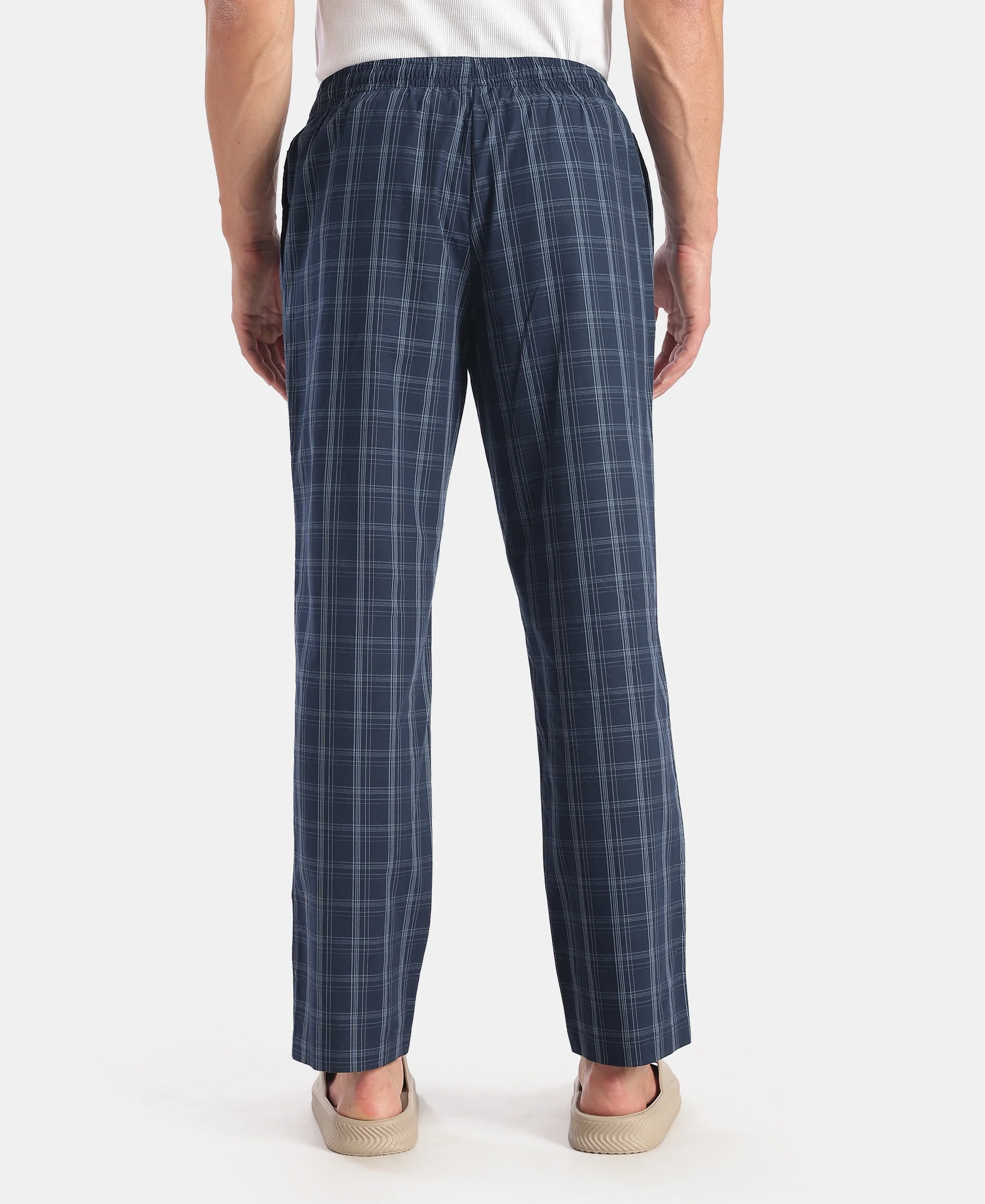 Super Combed Cotton Woven Fabric Regular Fit Checkered Pyjama with Side Pockets - New Navy - Image 3