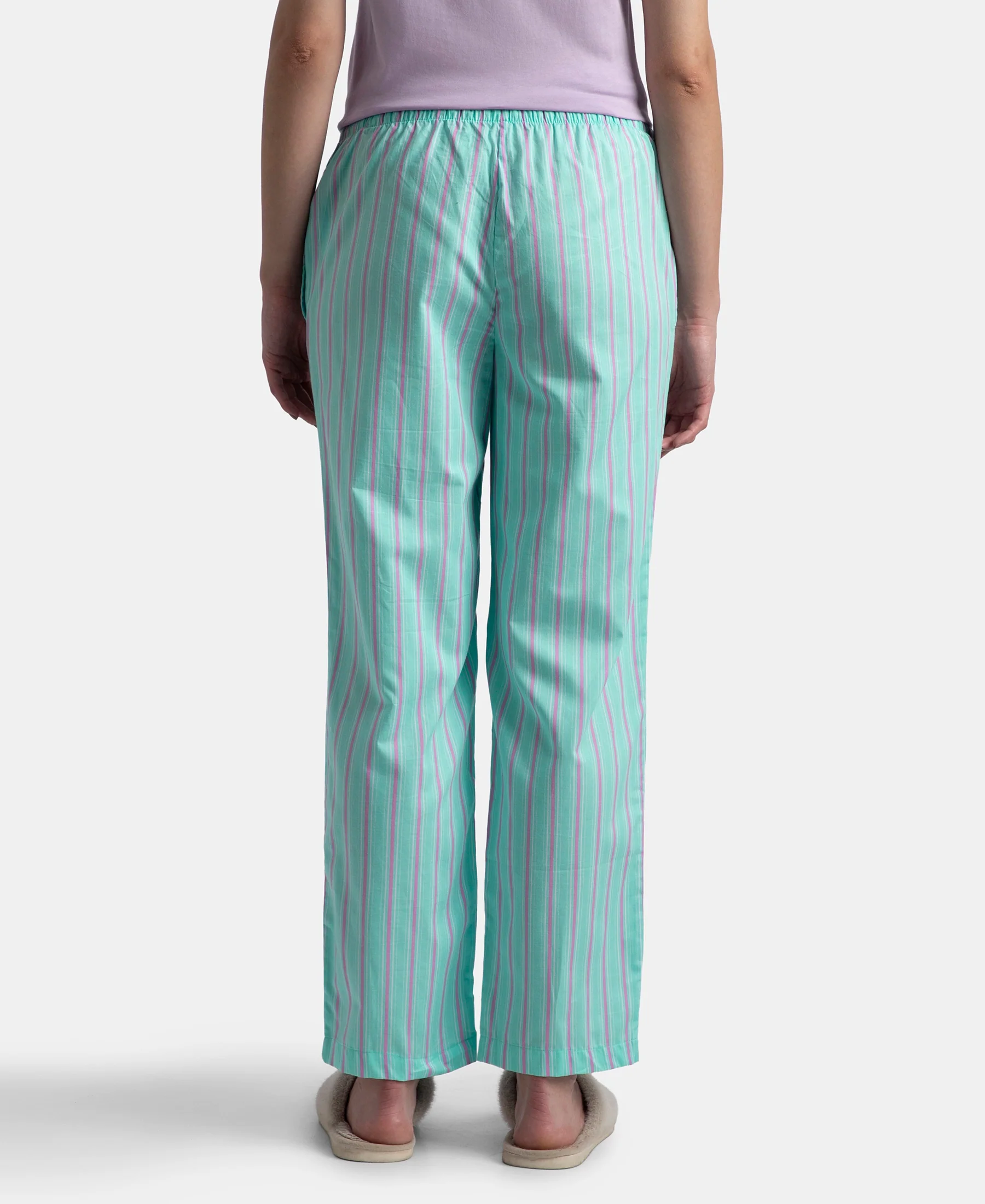 Super Combed Cotton Woven Fabric Relaxed Fit Striped Pyjama with Side Pockets - Aqua Sky - Image 3