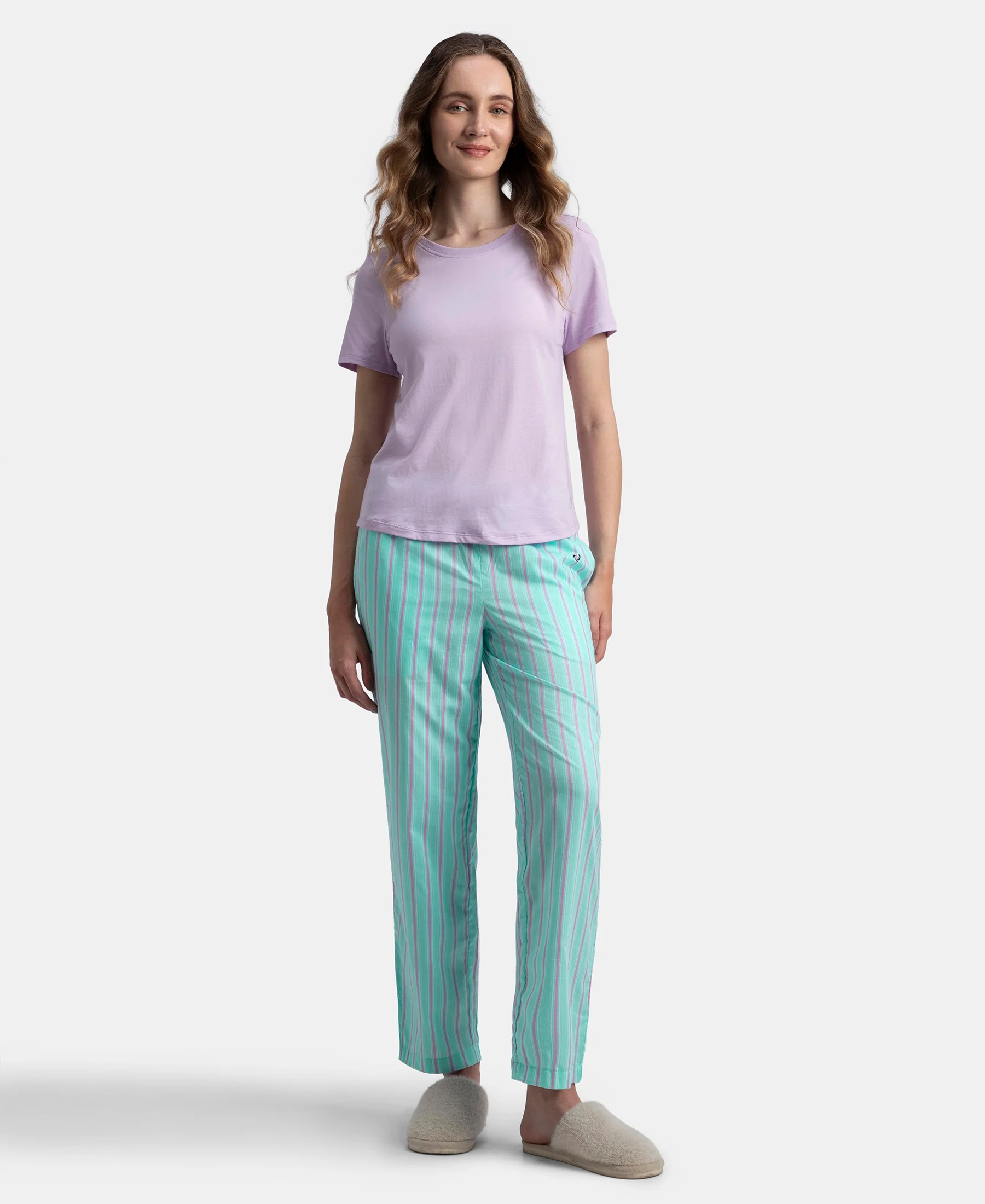 Super Combed Cotton Woven Fabric Relaxed Fit Striped Pyjama with Side Pockets - Aqua Sky - Image 4