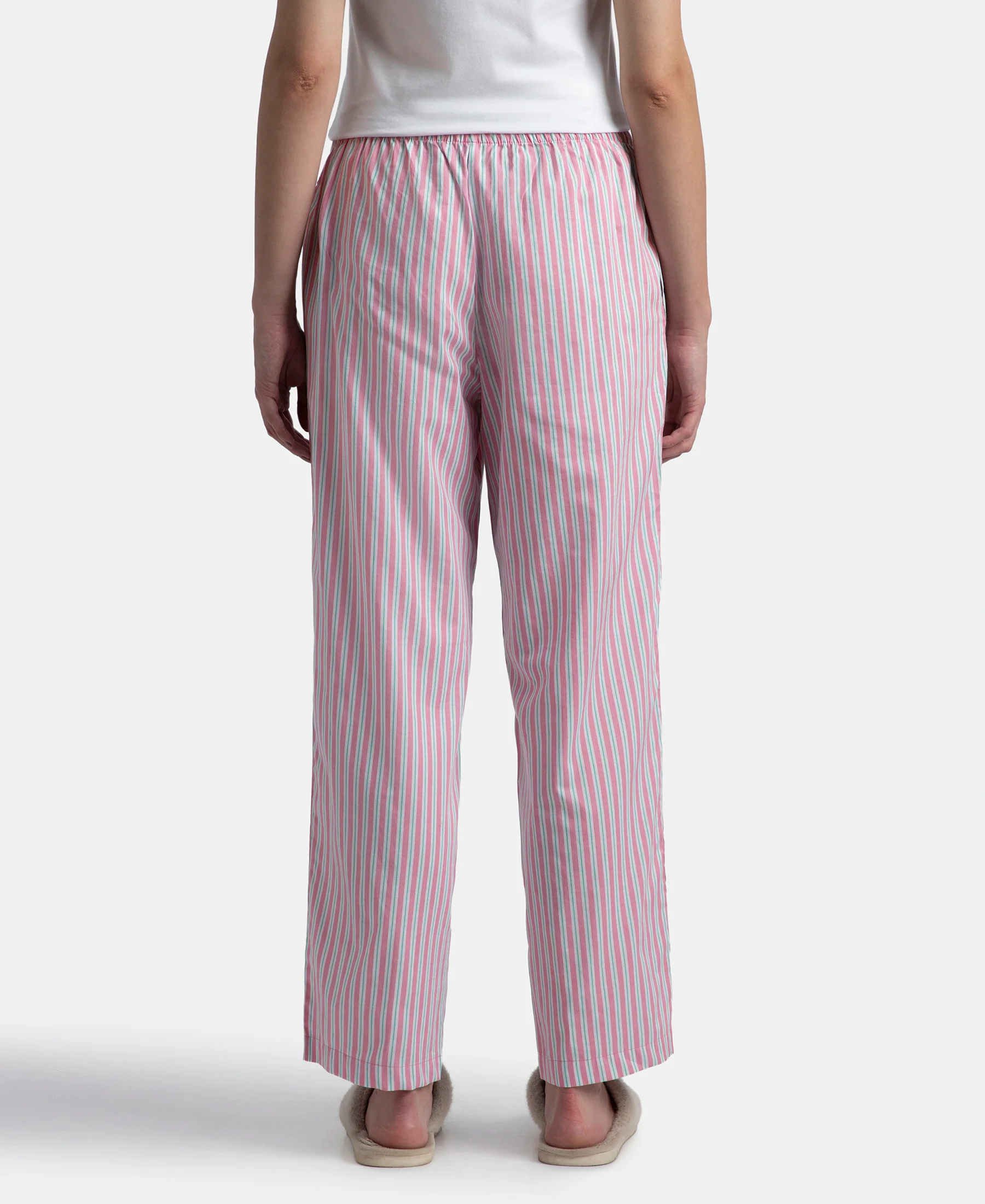 Super Combed Cotton Woven Fabric Relaxed Fit Striped Pyjama with Side Pockets - Cashmere Rose - Image 3
