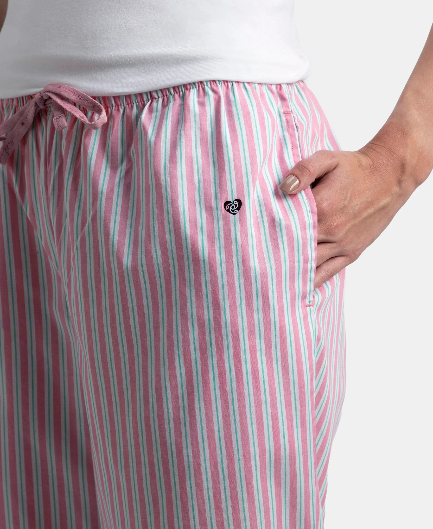Super Combed Cotton Woven Fabric Relaxed Fit Striped Pyjama with Side Pockets - Cashmere Rose - Image 7