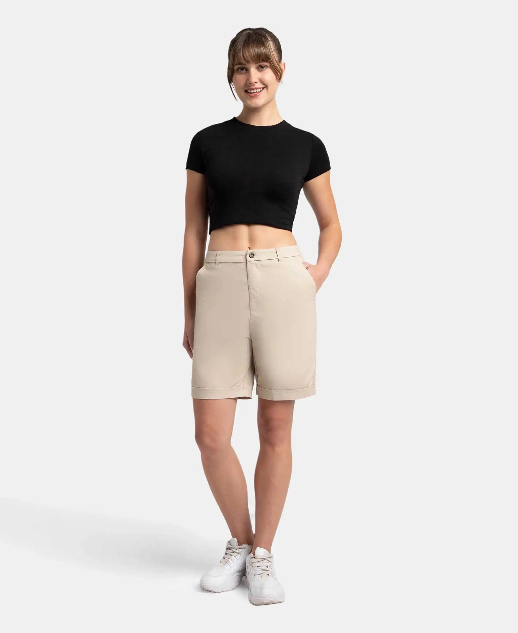 Super Combed Cotton Woven Twill Fabric Relaxed Fit Shorts with Convenient Side Pockets - Oxford Tan - Image 4