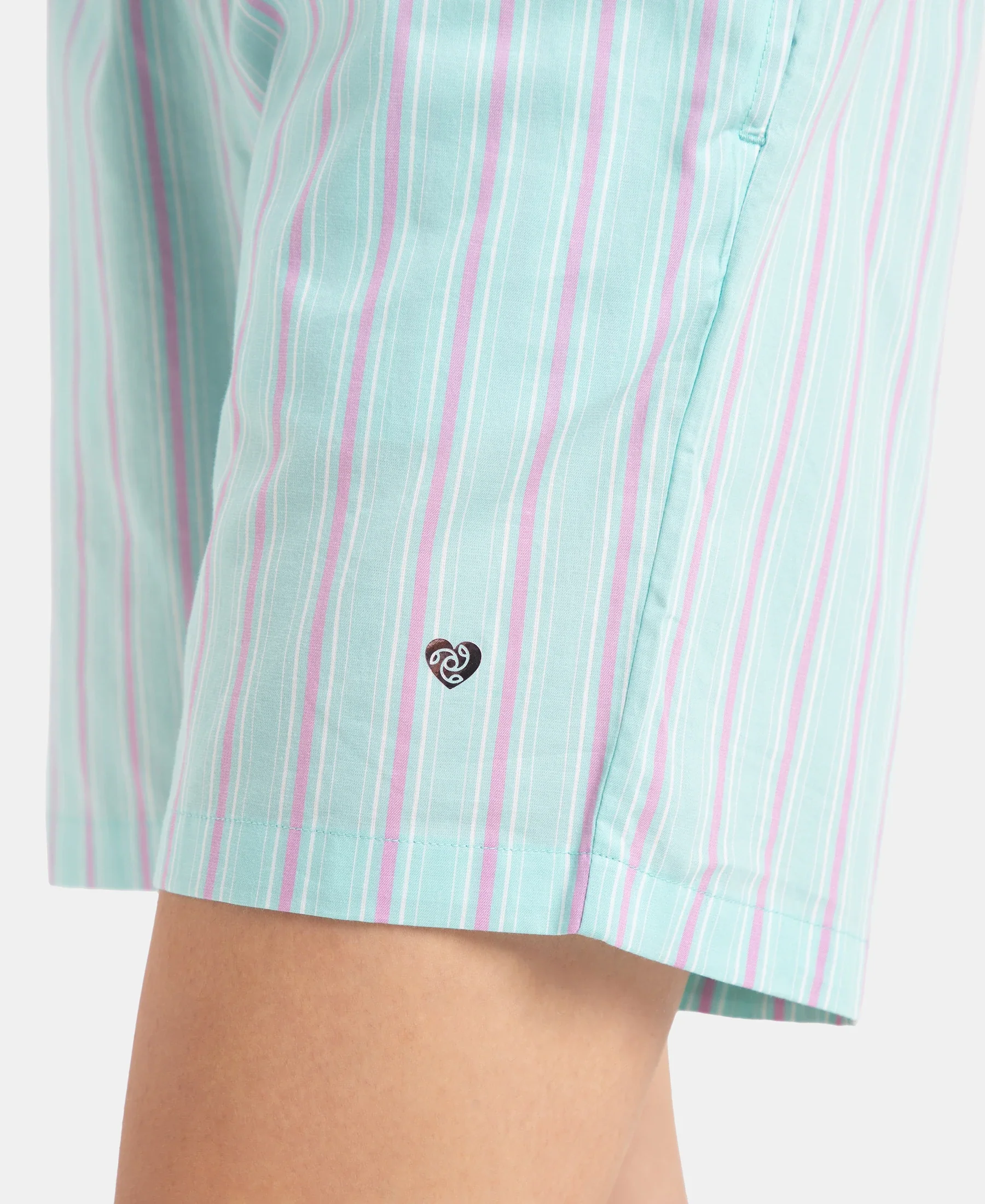 Super Combed Cotton Yarn Dyed Woven Relaxed Fit Striped Shorts with Side Pockets - Aqua Sky - Image 7