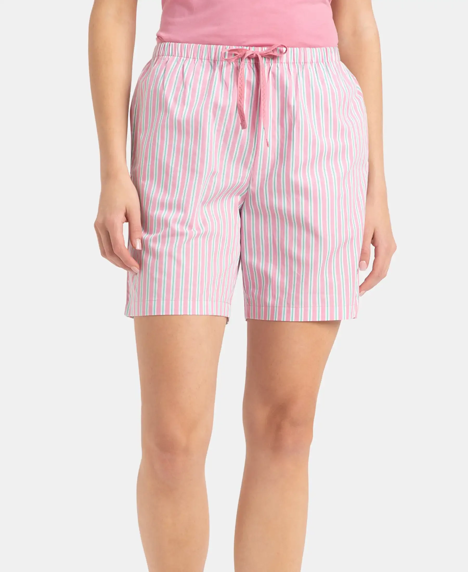 Super Combed Cotton Yarn Dyed Woven Relaxed Fit Striped Shorts with Side Pockets - Cashmere Rose