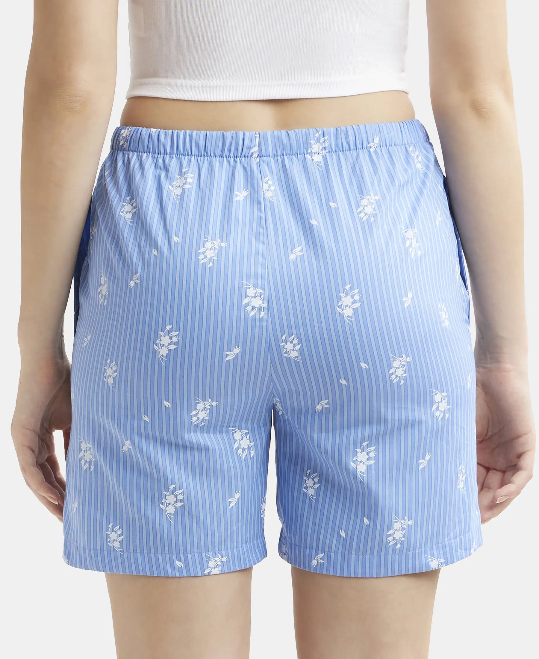 Super Combed Cotton Yarn Dyed Woven Relaxed Fit Striped Shorts with Side Pockets - Iris Blue Assorted Checks - Image 3