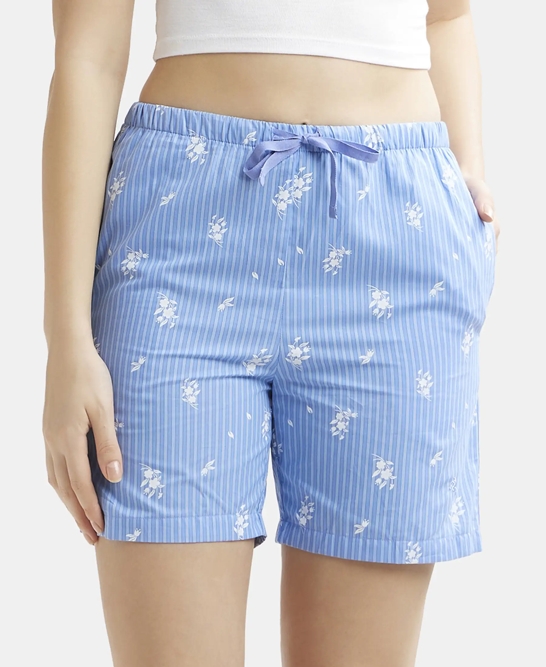 Super Combed Cotton Yarn Dyed Woven Relaxed Fit Striped Shorts with Side Pockets - Iris Blue Assorted Checks - Image 5
