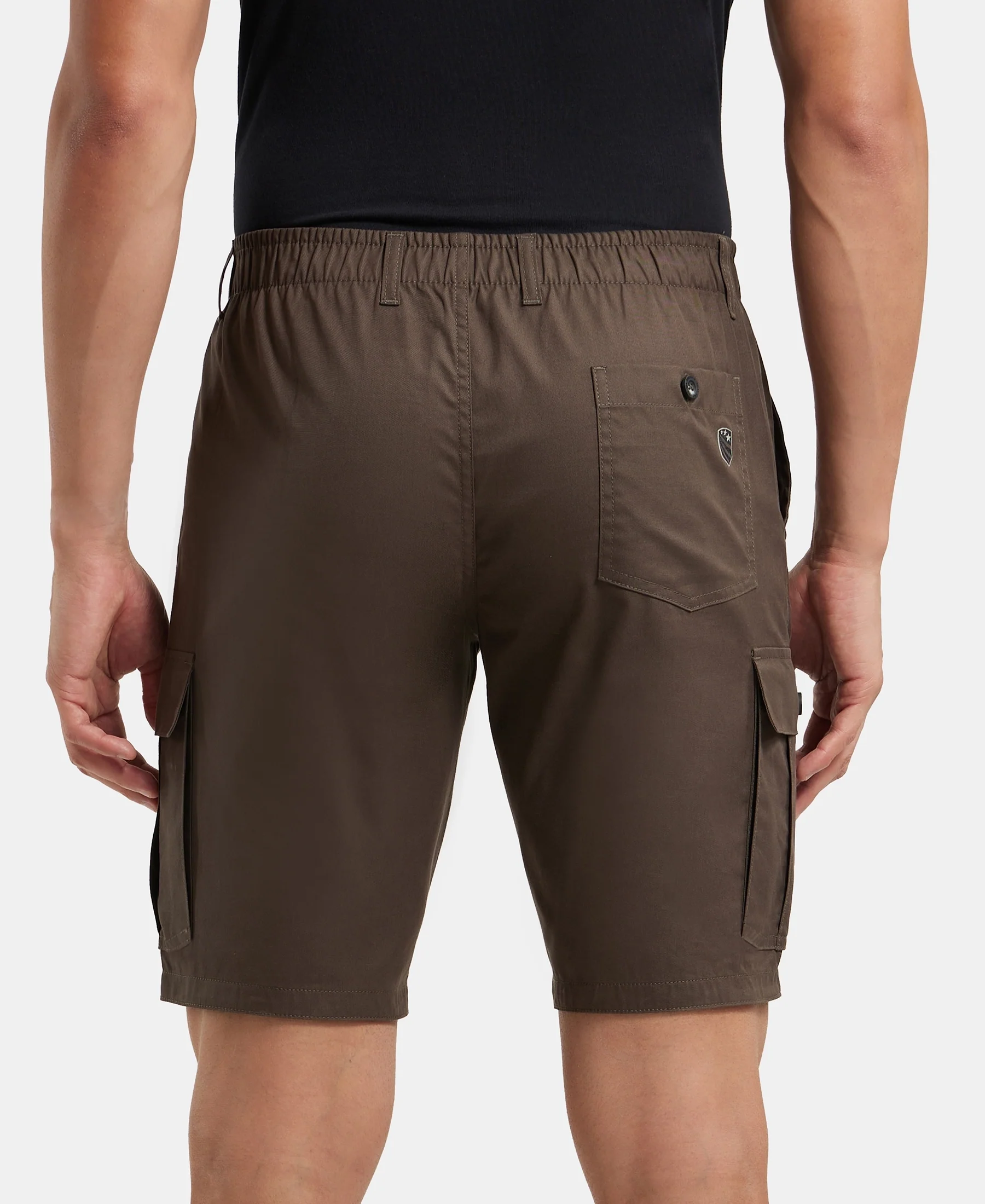 Super Combed Mercerised Cotton Woven Straight Fit Cargo Shorts - Black Olive - Image 3